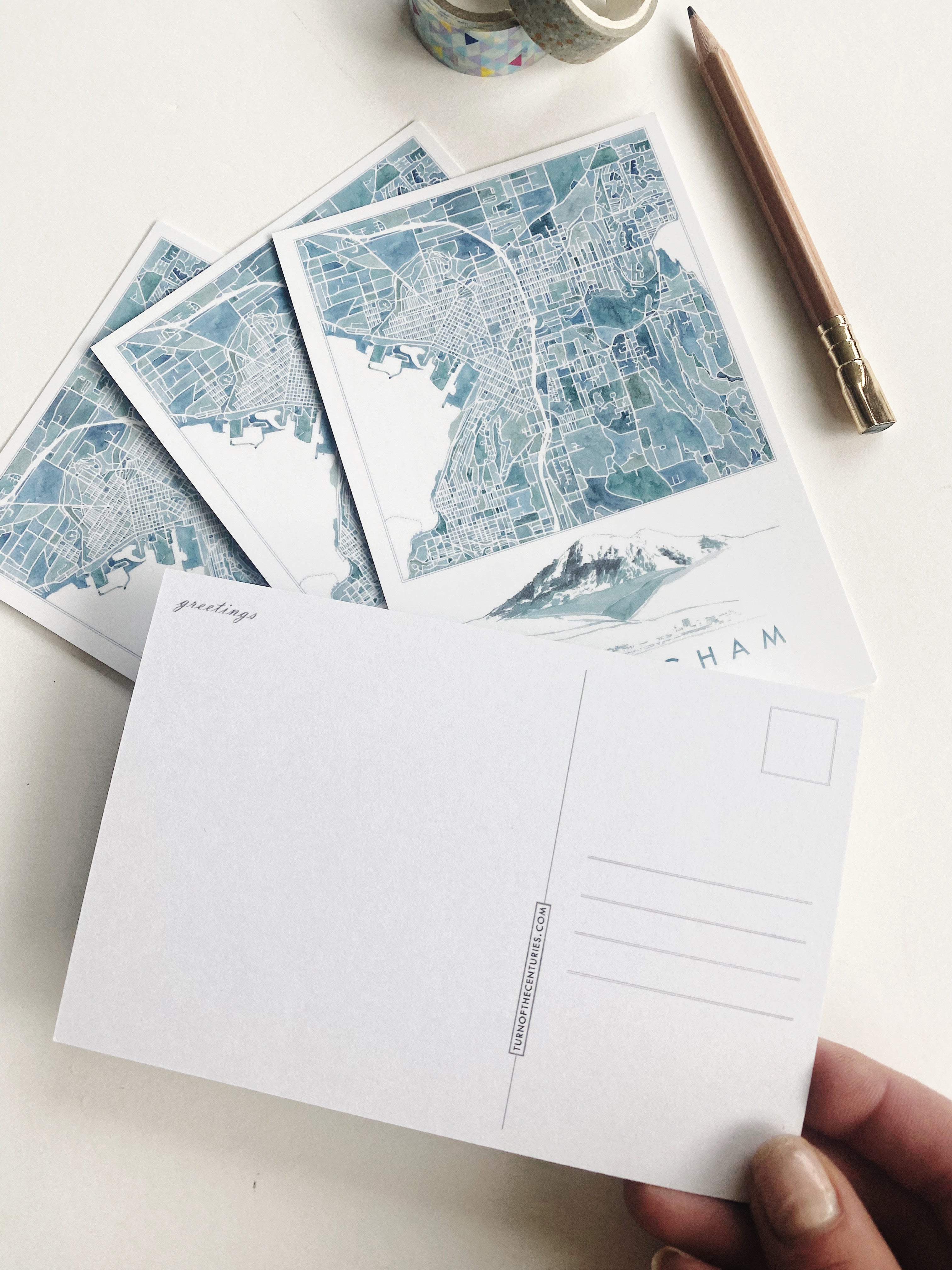 BELLINGHAM + Mount Baker WA Watercolor City Map Postcard