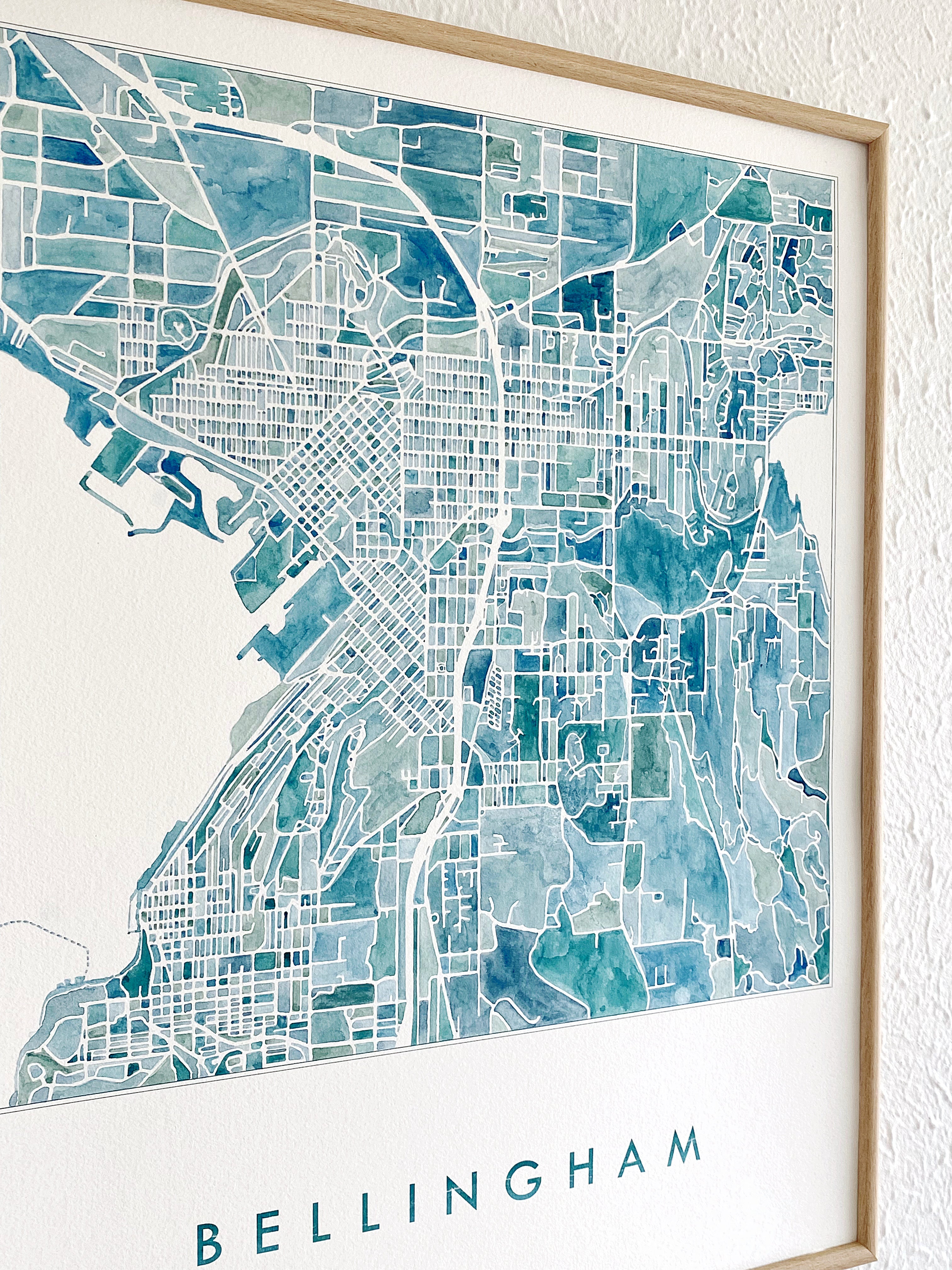 BELLINGHAM Washington Watercolor City Blocks Map: ORIGINAL PAINTING