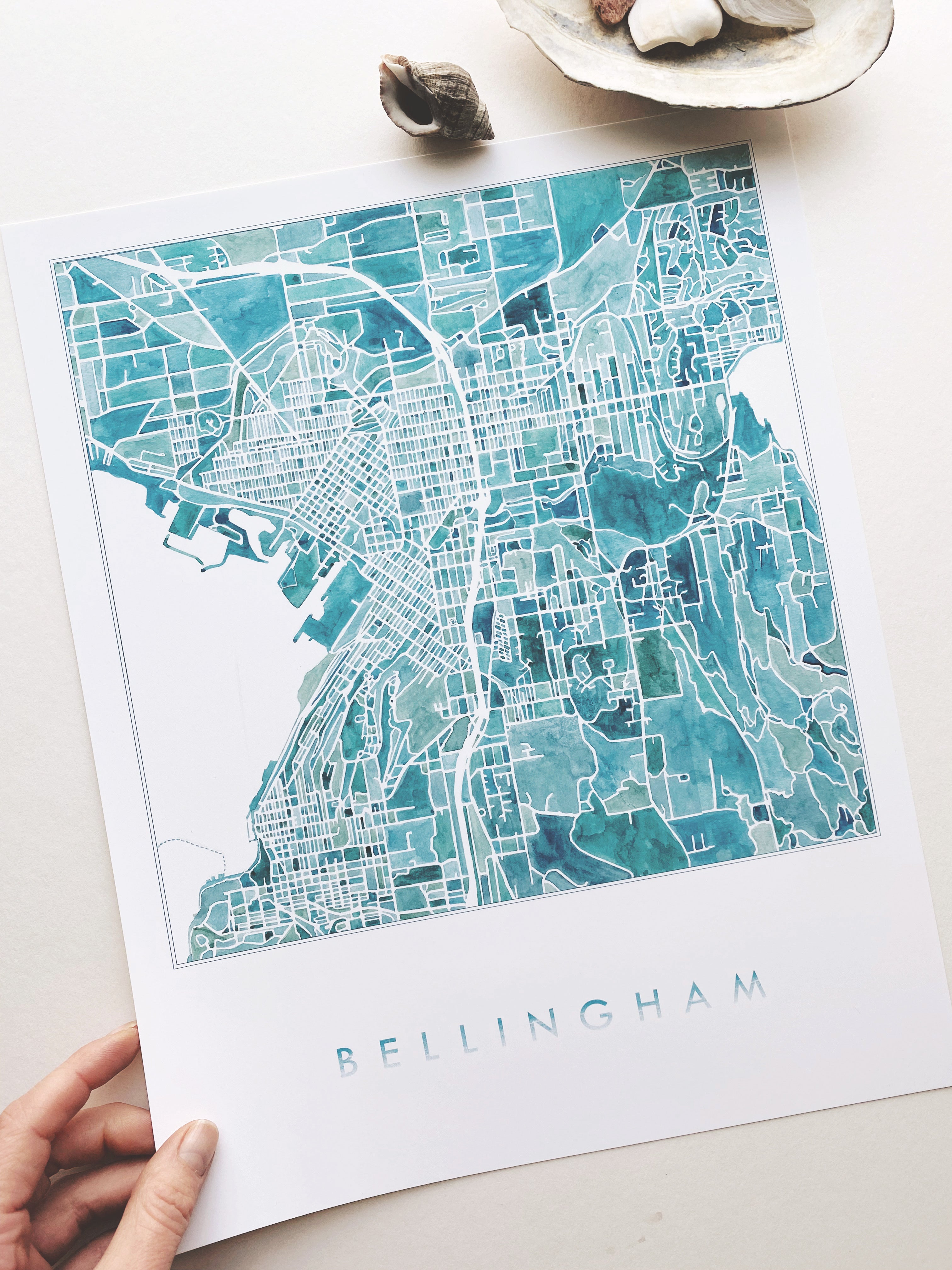 BELLINGHAM Washington Watercolor City Blocks Map: PRINT