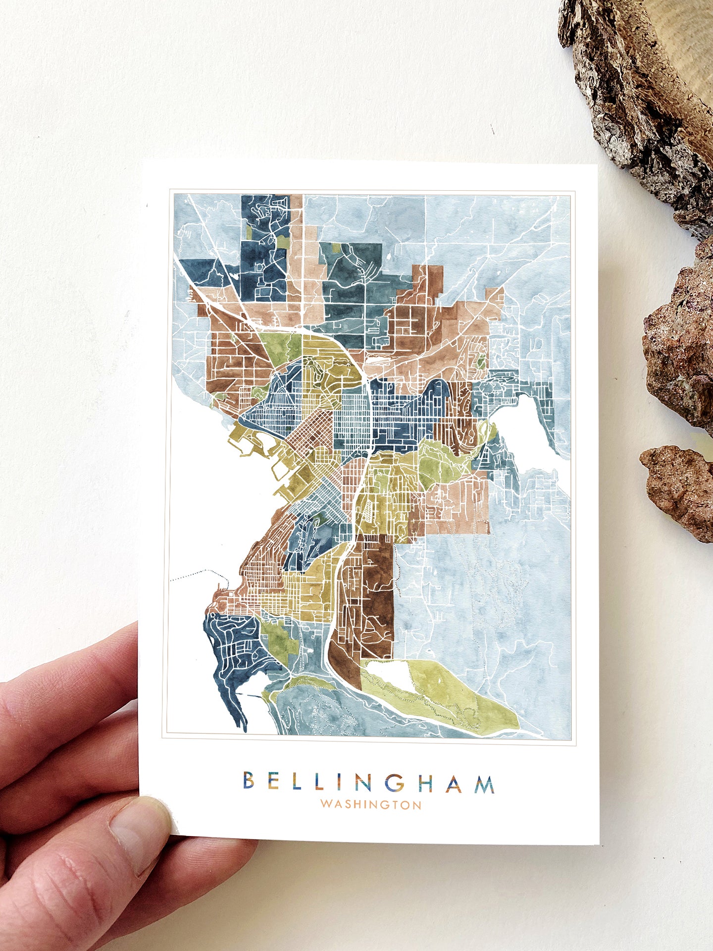 BELLINGHAM Washington Neighborhoods Watercolor Map Postcard