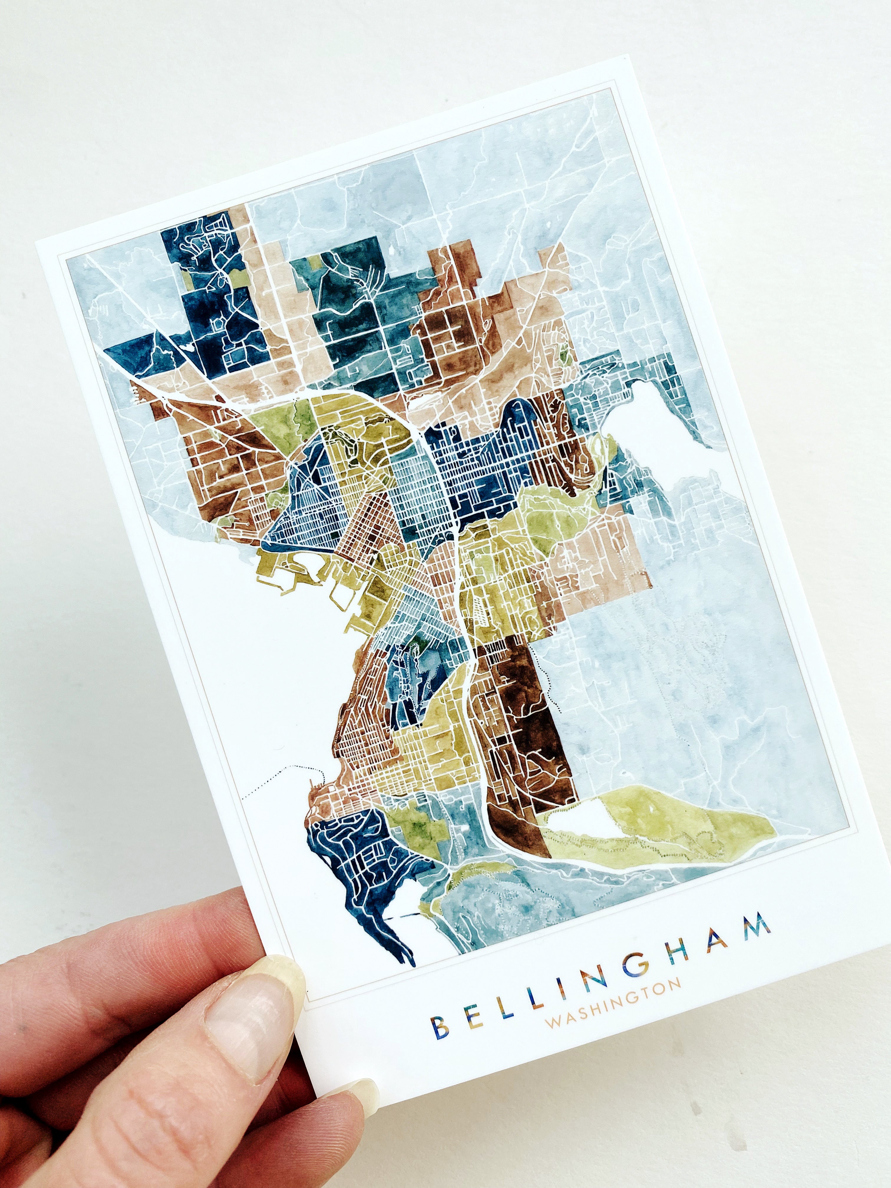BELLINGHAM Washington Neighborhoods Watercolor Map Postcard