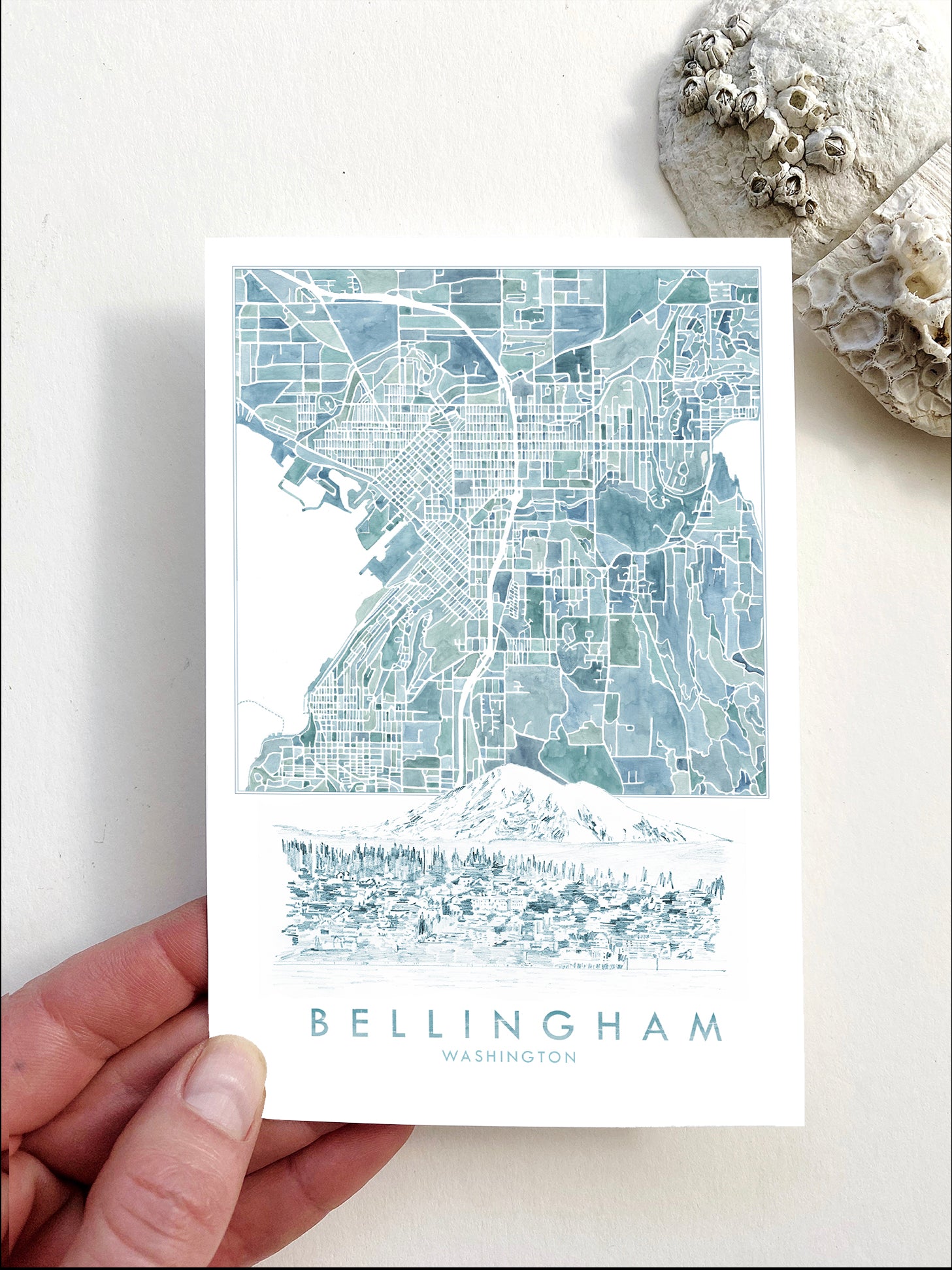 BELLINGHAM, Washington Watercolor City Map Postcard