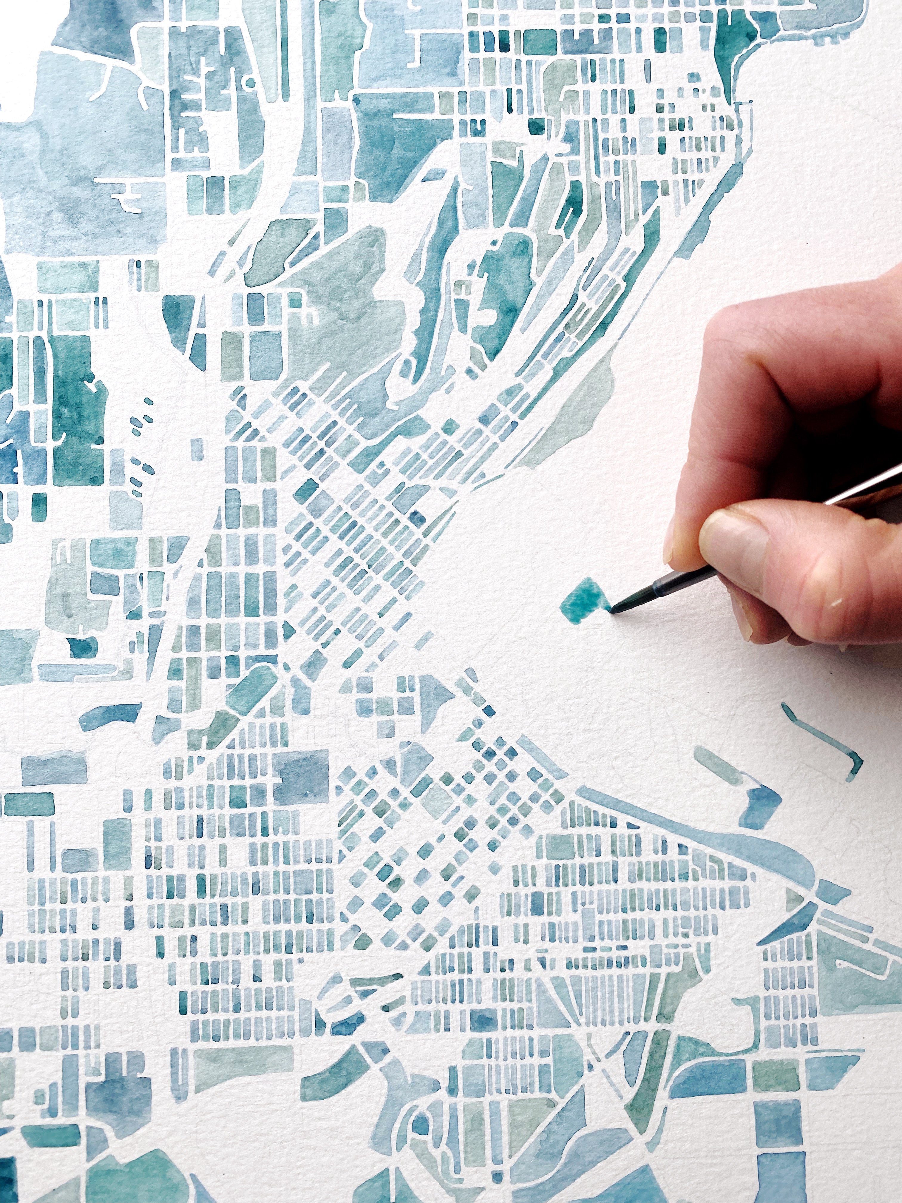 BELLINGHAM Washington Watercolor Map Postcard