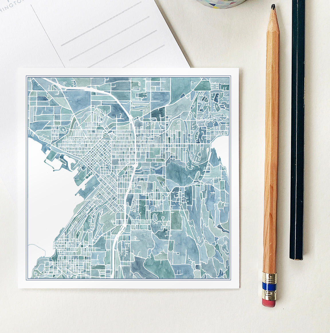BELLINGHAM Washington Watercolor Map Postcard
