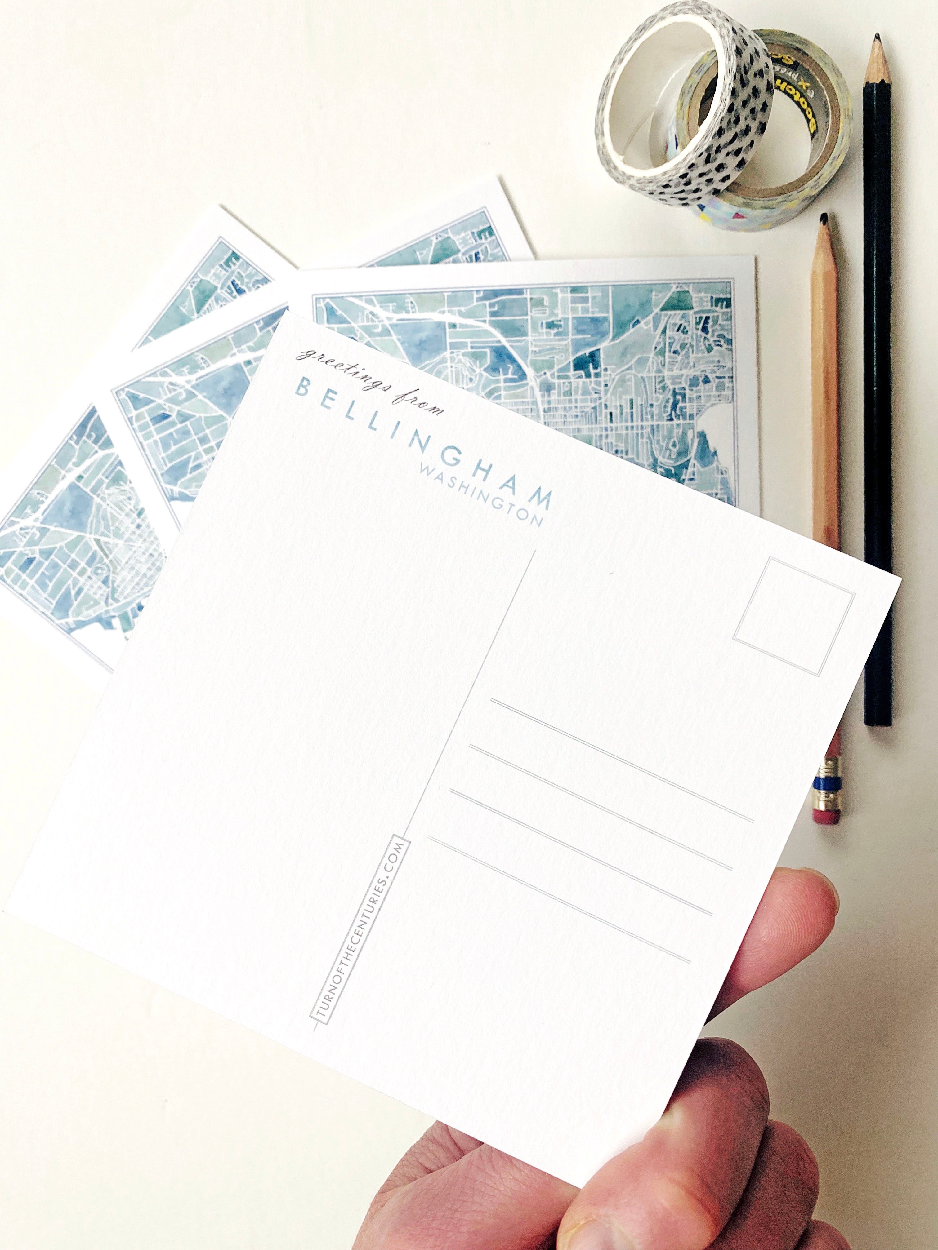 BELLINGHAM Washington Watercolor Map Postcard