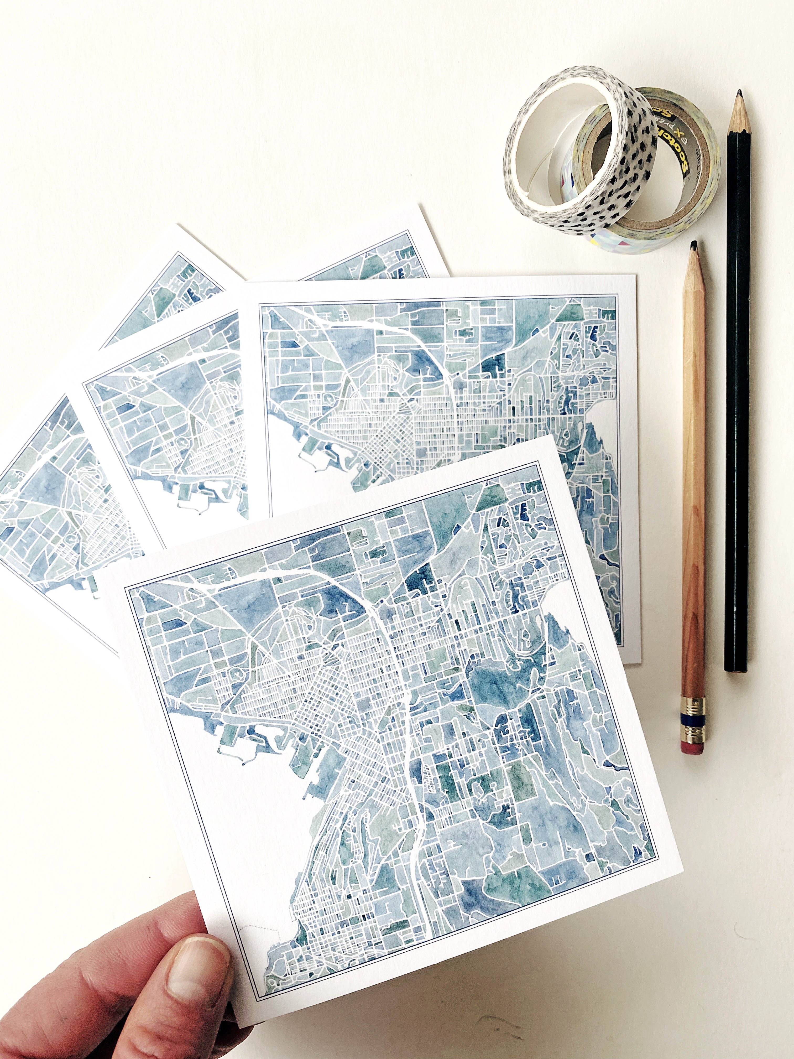 BELLINGHAM Washington Watercolor Map Postcard