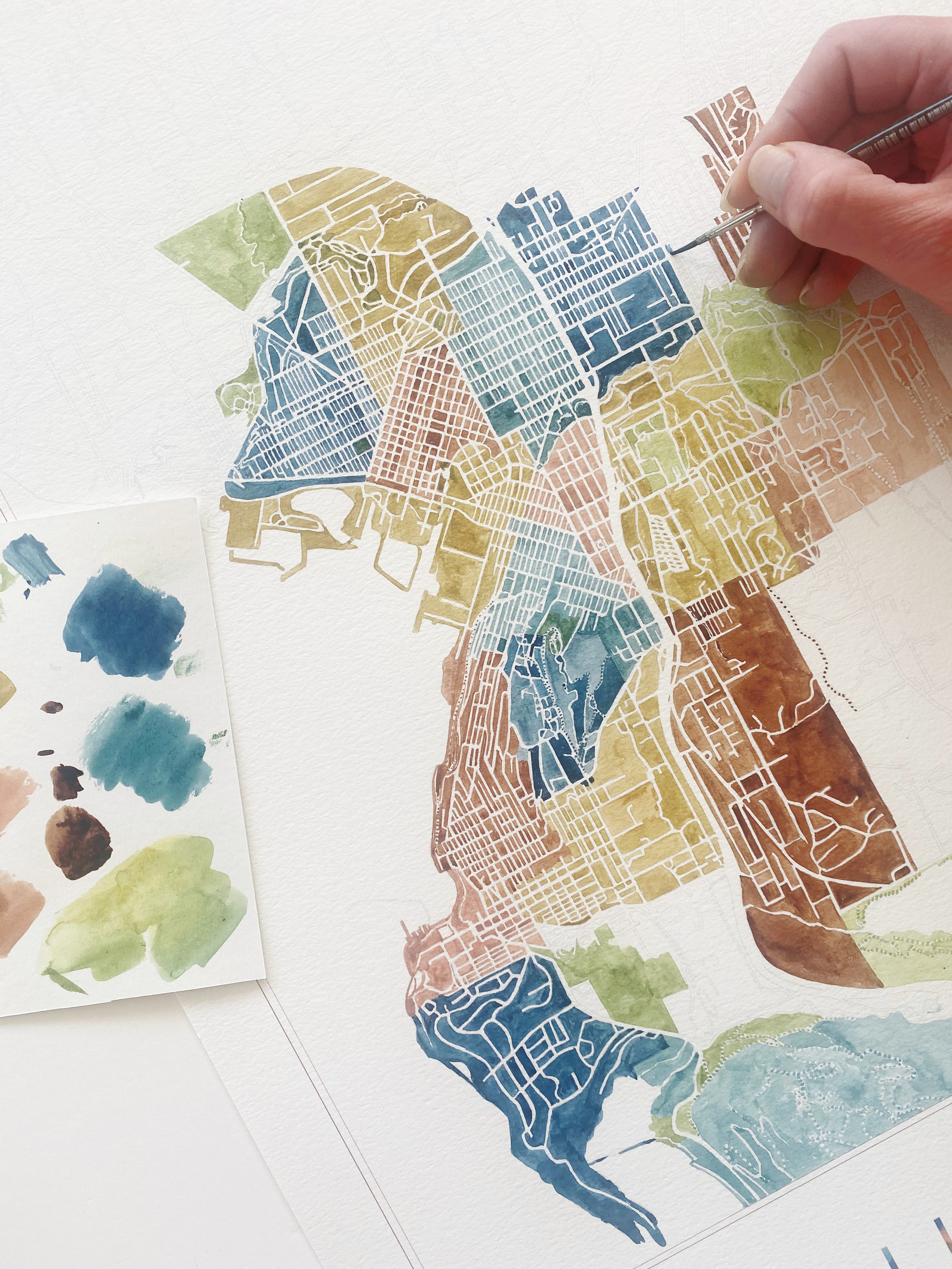 BELLINGHAM Washington Neighborhoods Watercolor Map Postcard