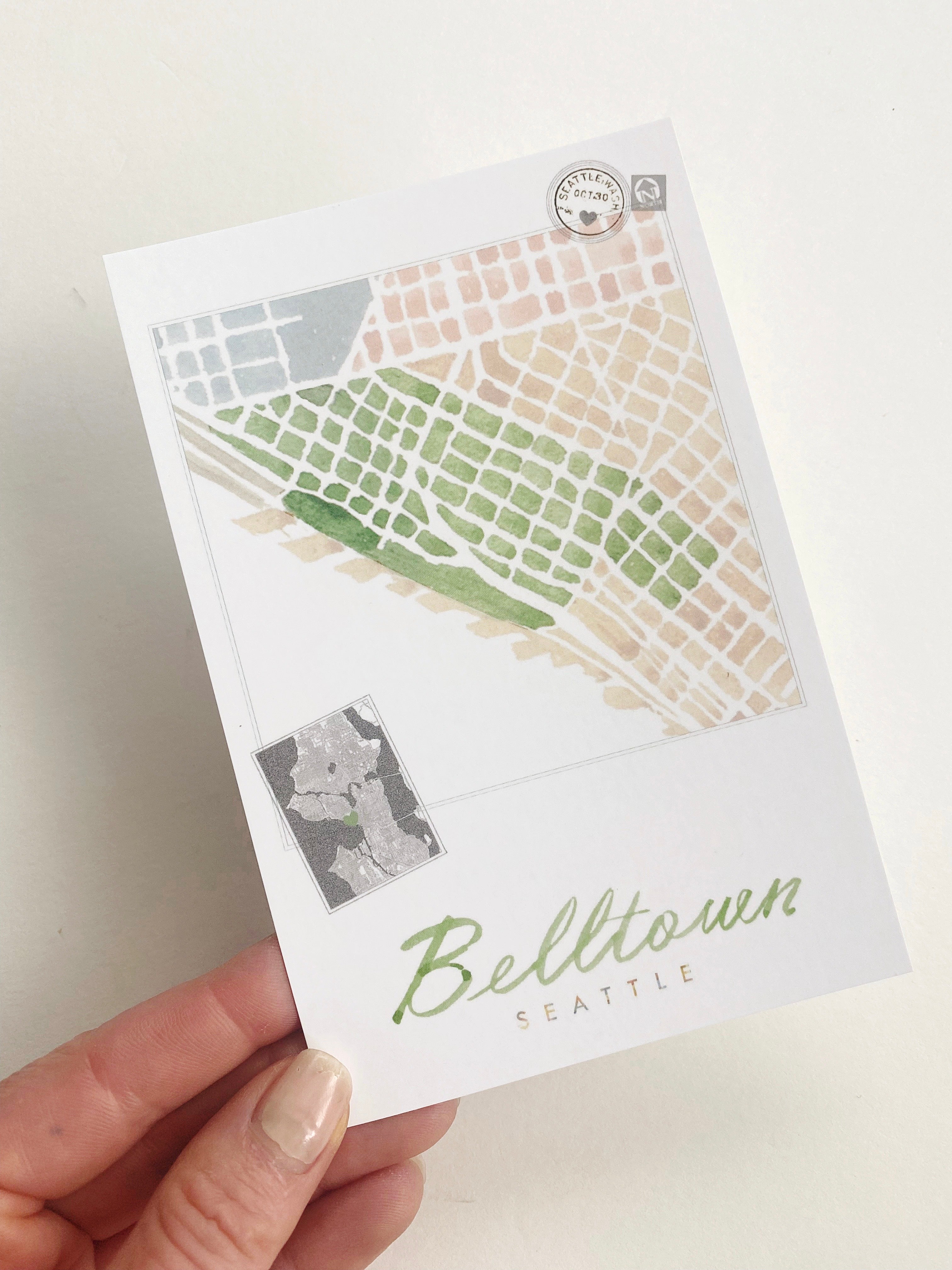 BELLTOWN Seattle Neighborhood Map Postcard