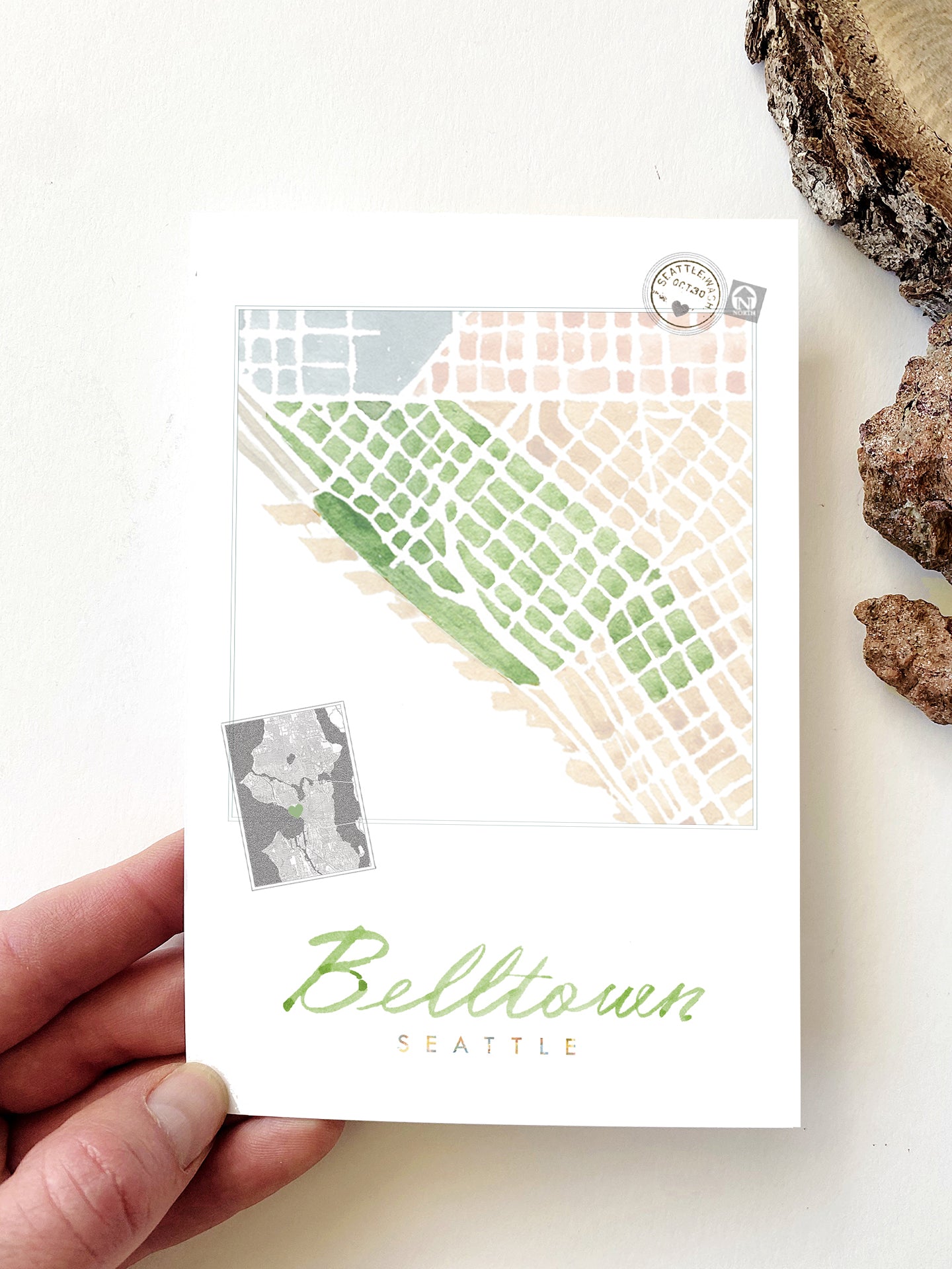 BELLTOWN Seattle Neighborhood Map Postcard