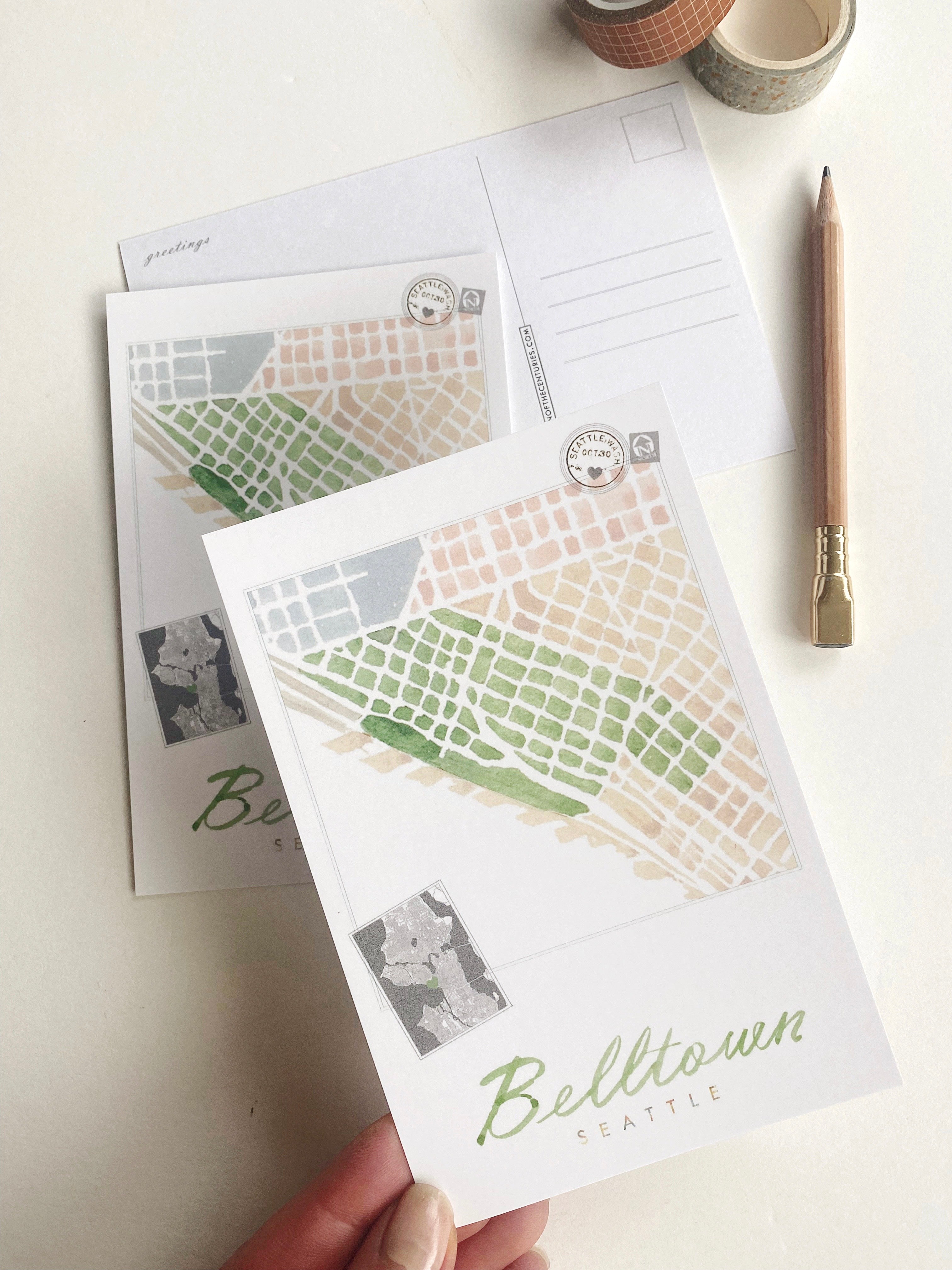BELLTOWN Seattle Neighborhood Map Postcard