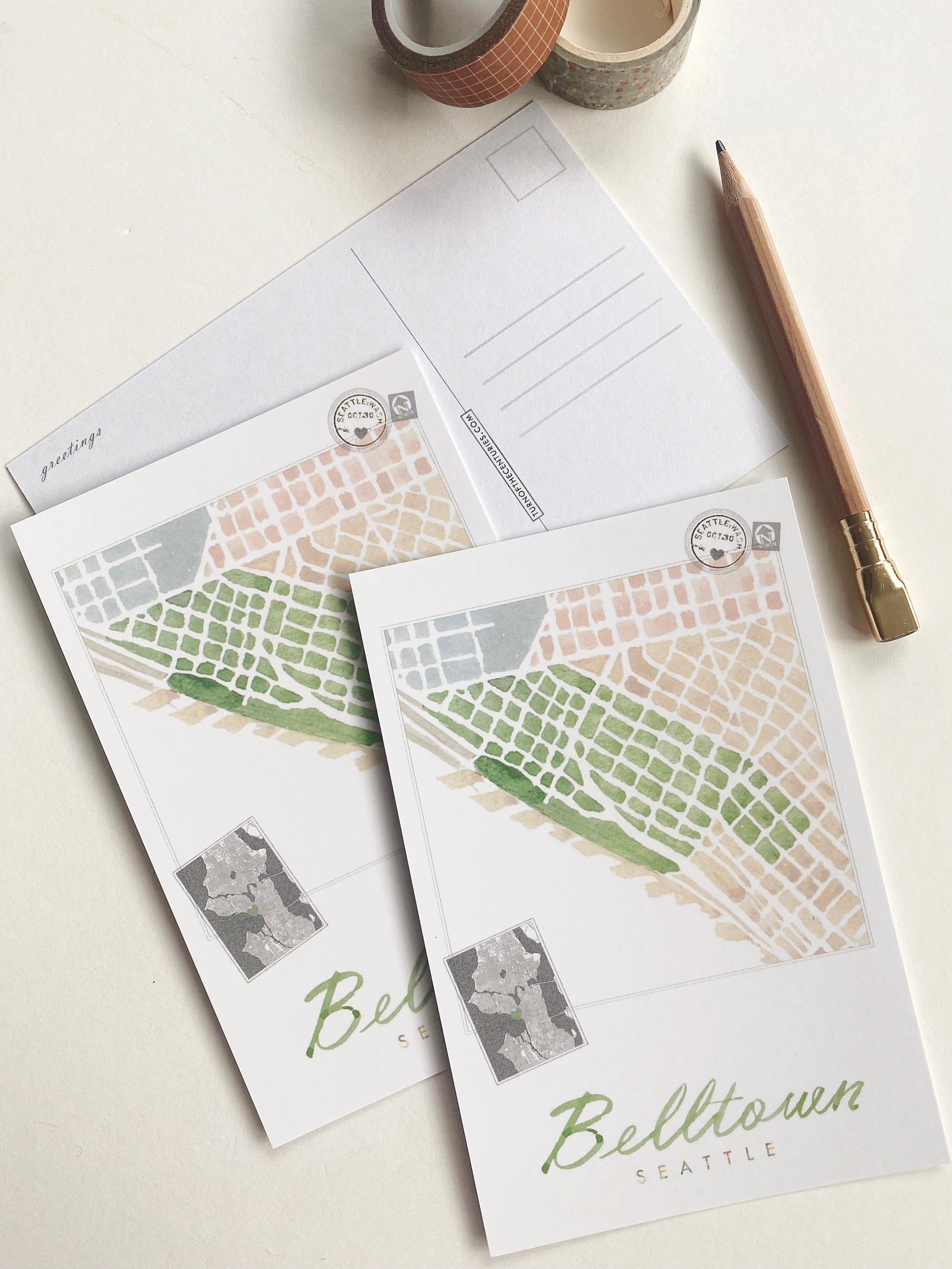 BELLTOWN Seattle Neighborhood Map Postcard