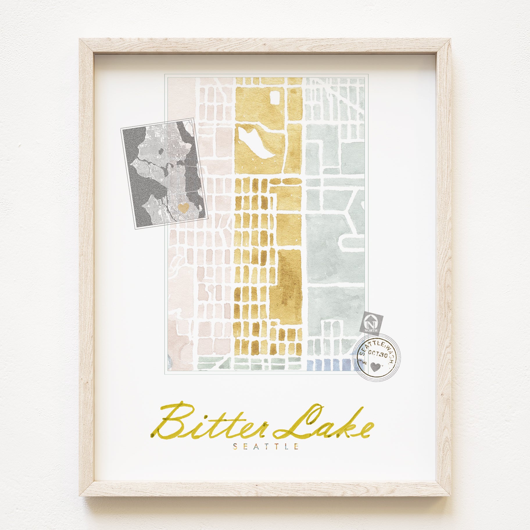 Bitter Lake SEATTLE Neighborhood Watercolor Map: PRINT