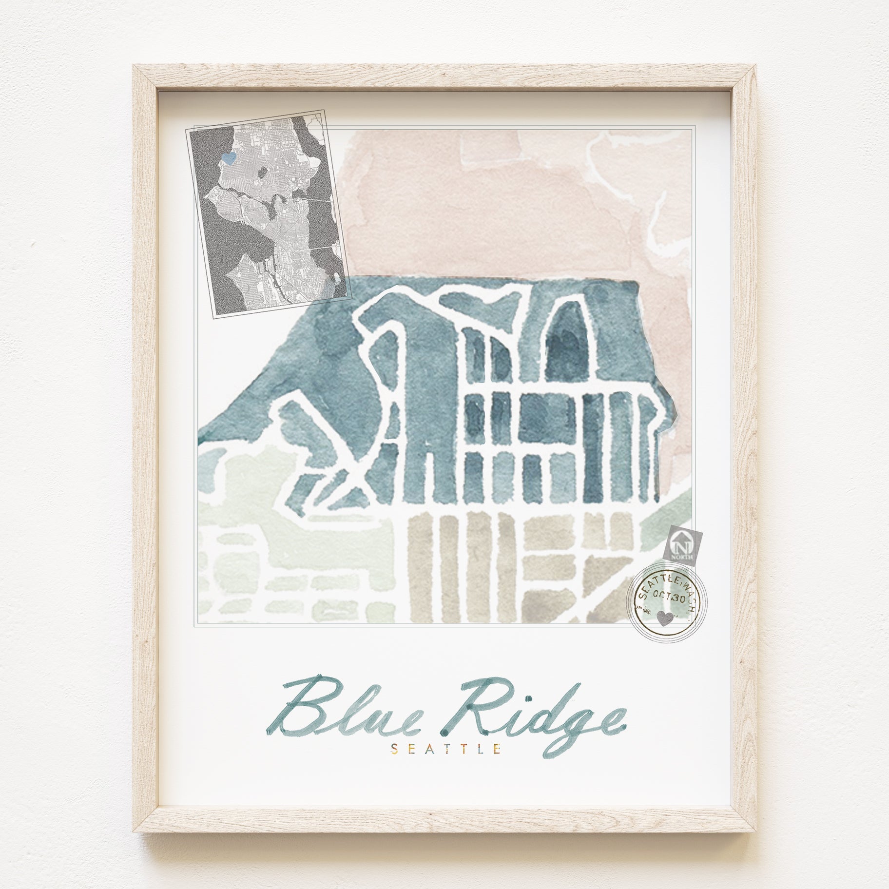 Blue Ridge SEATTLE Neighborhood Watercolor Map: PRINT