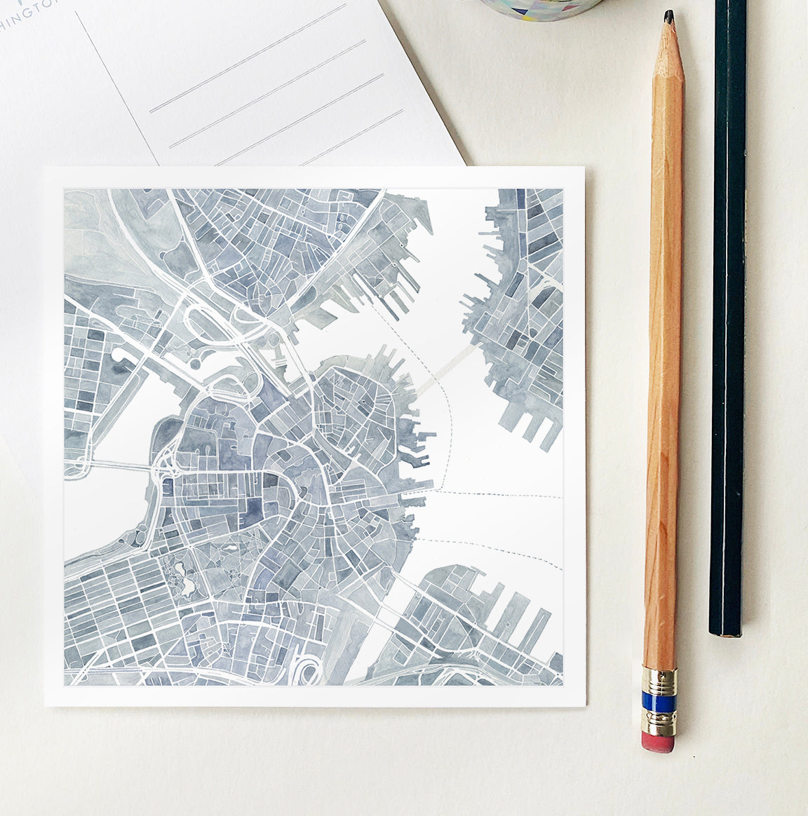 BOSTON Massachusetts Map Postcard