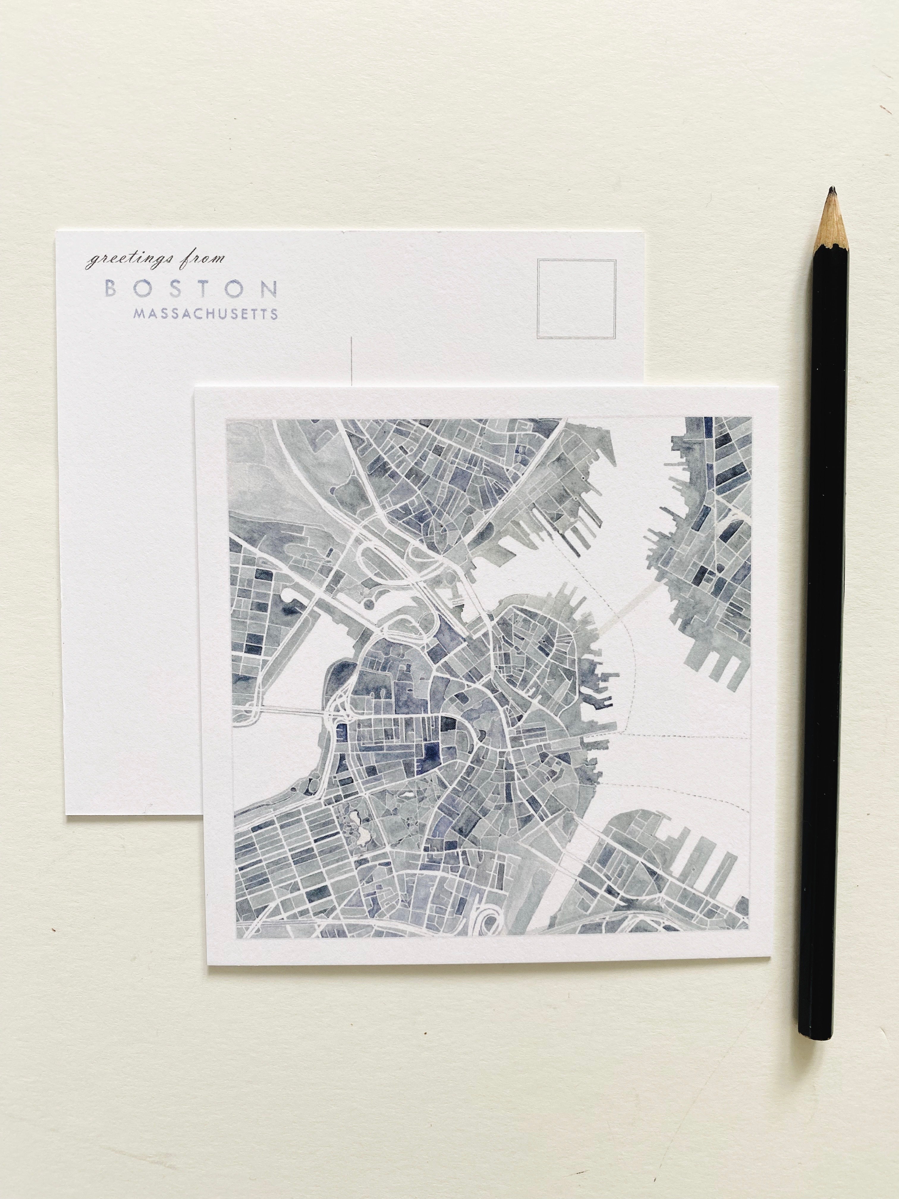 BOSTON Massachusetts Map Postcard