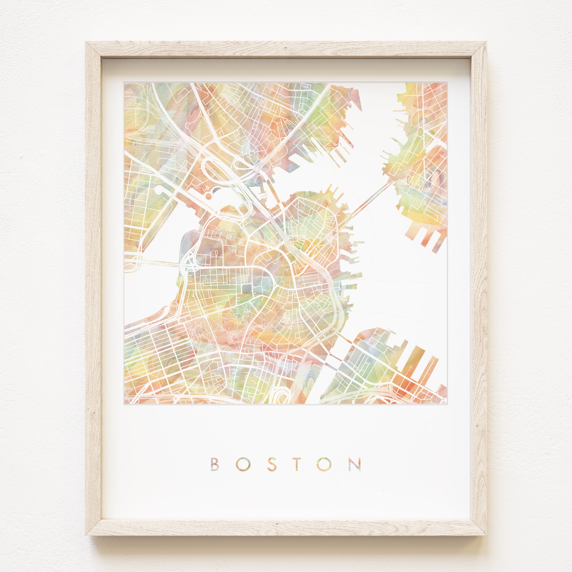 BOSTON Massachusetts Pride Rainbow Watercolor Map: PRINT