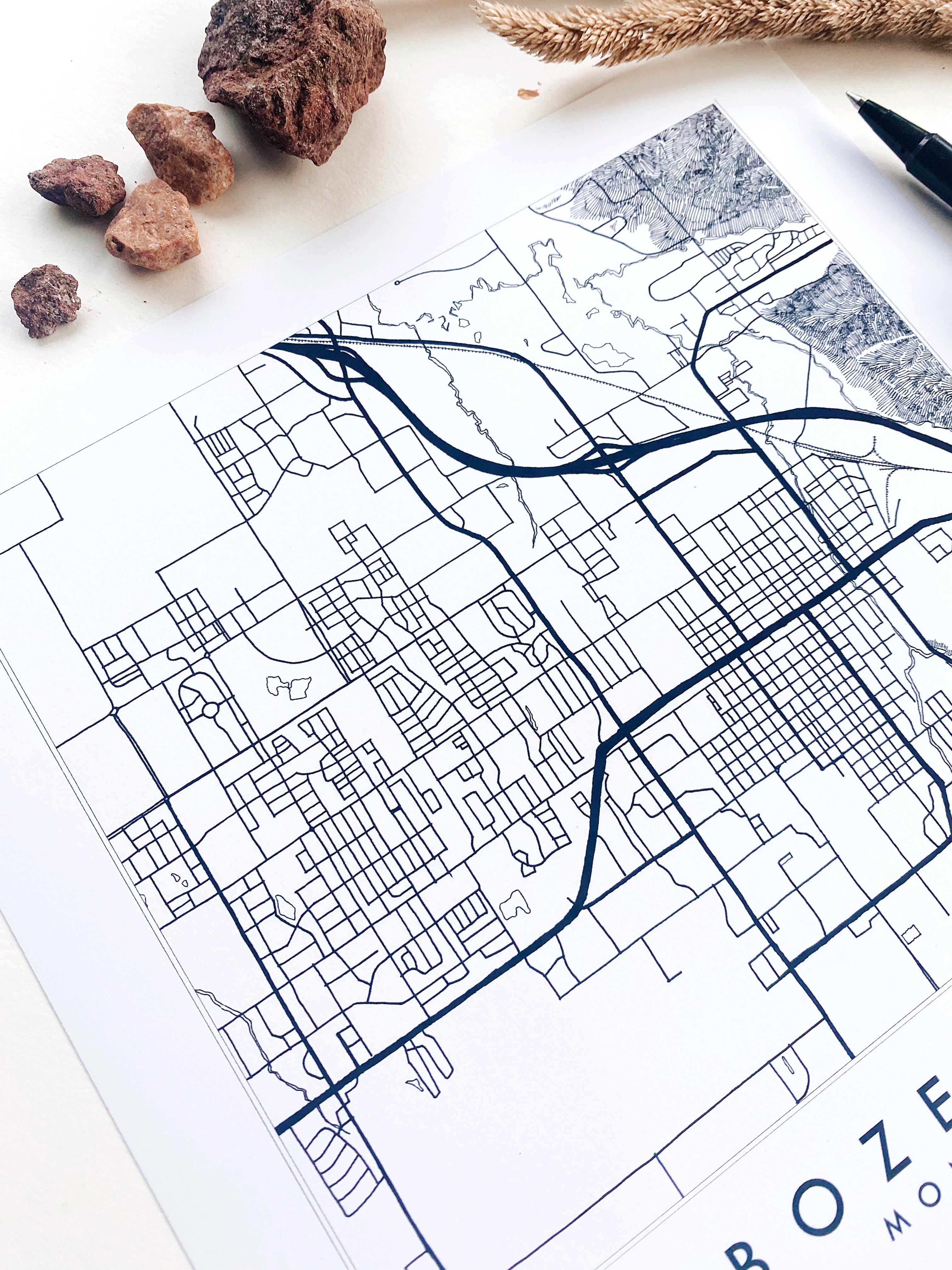 BOZEMAN Montana City Lines Map: Square PRINT