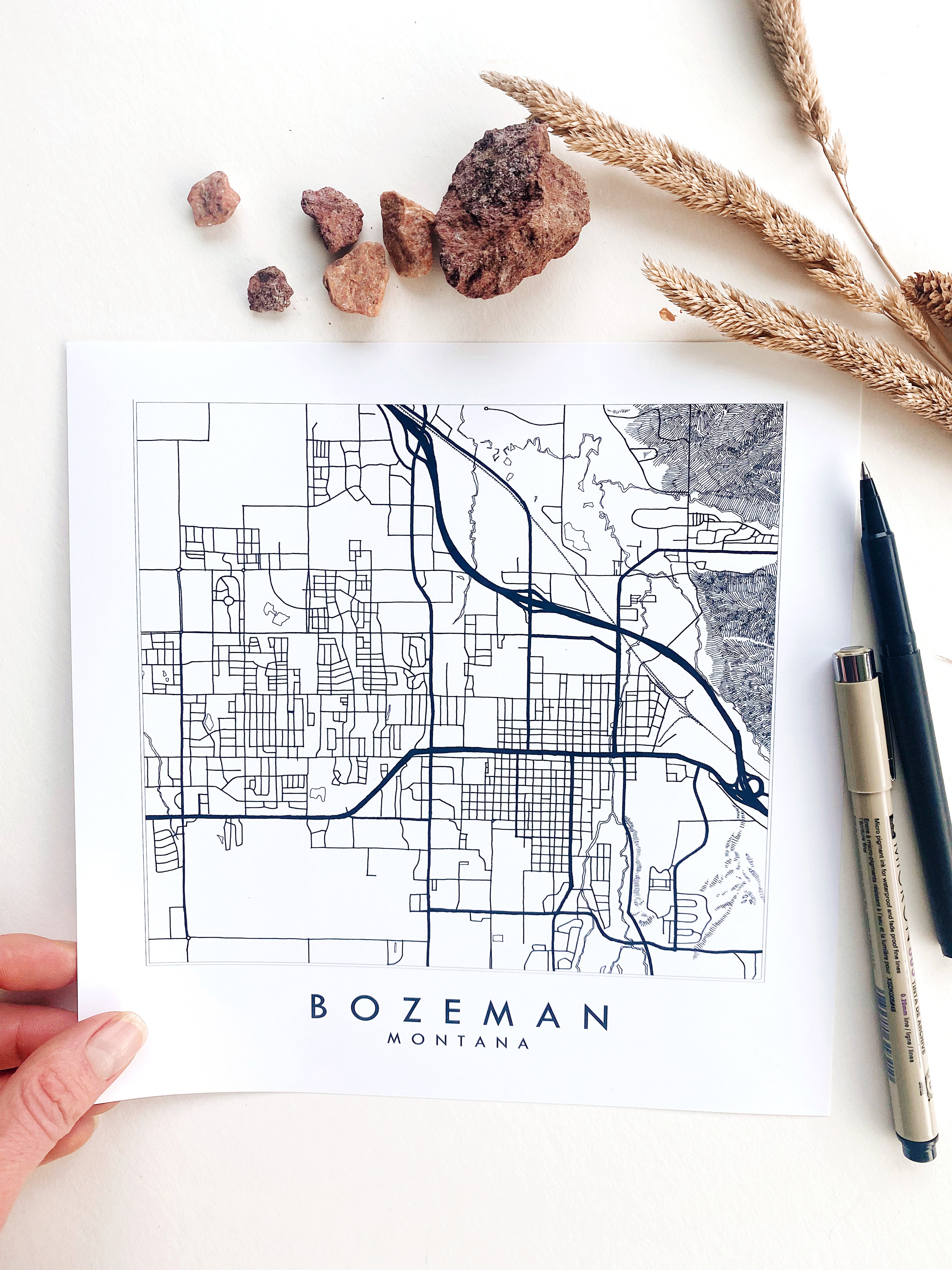 BOZEMAN Montana City Lines Map: Square PRINT