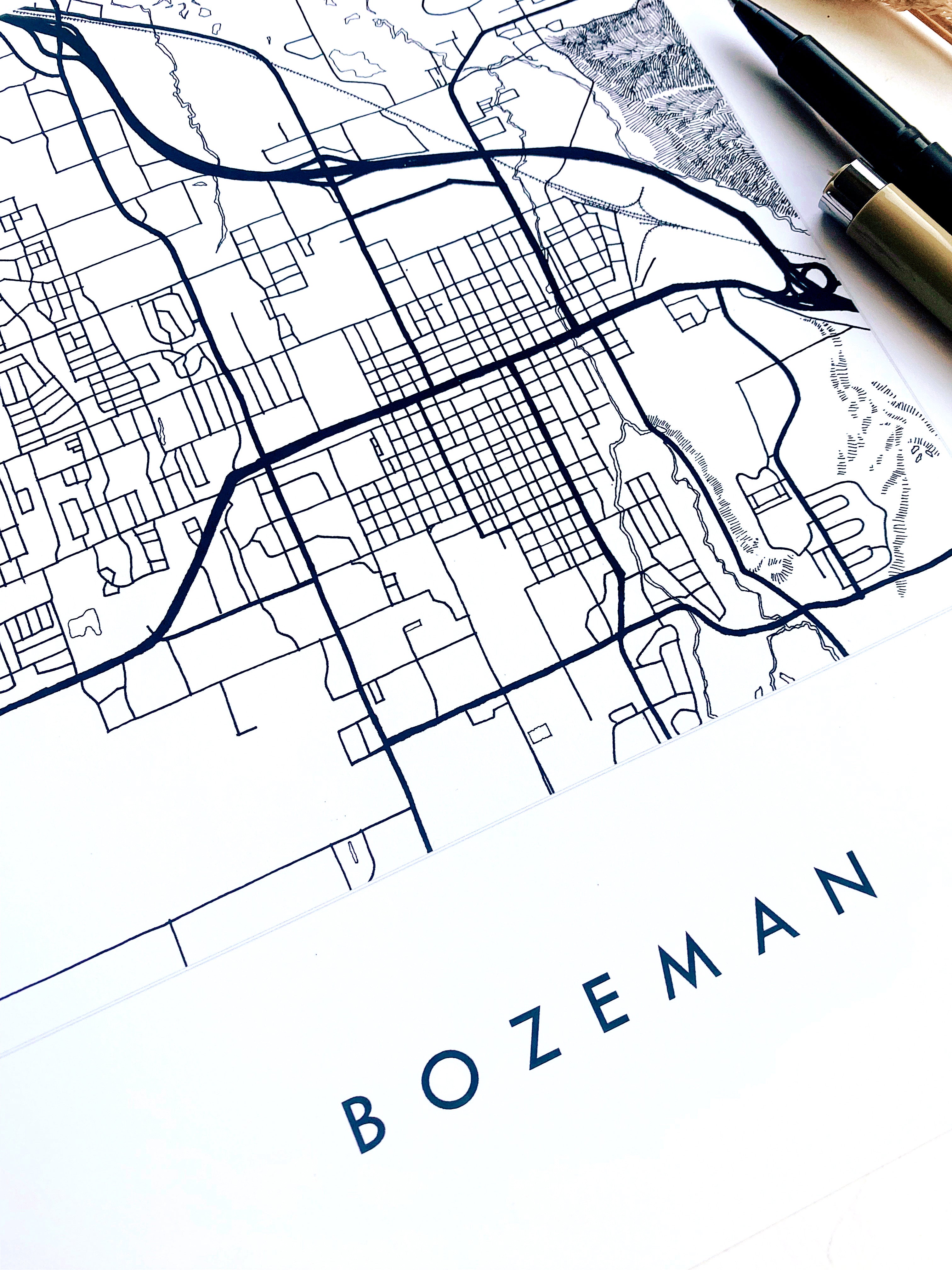 BOZEMAN Montana City Lines Map: PRINT