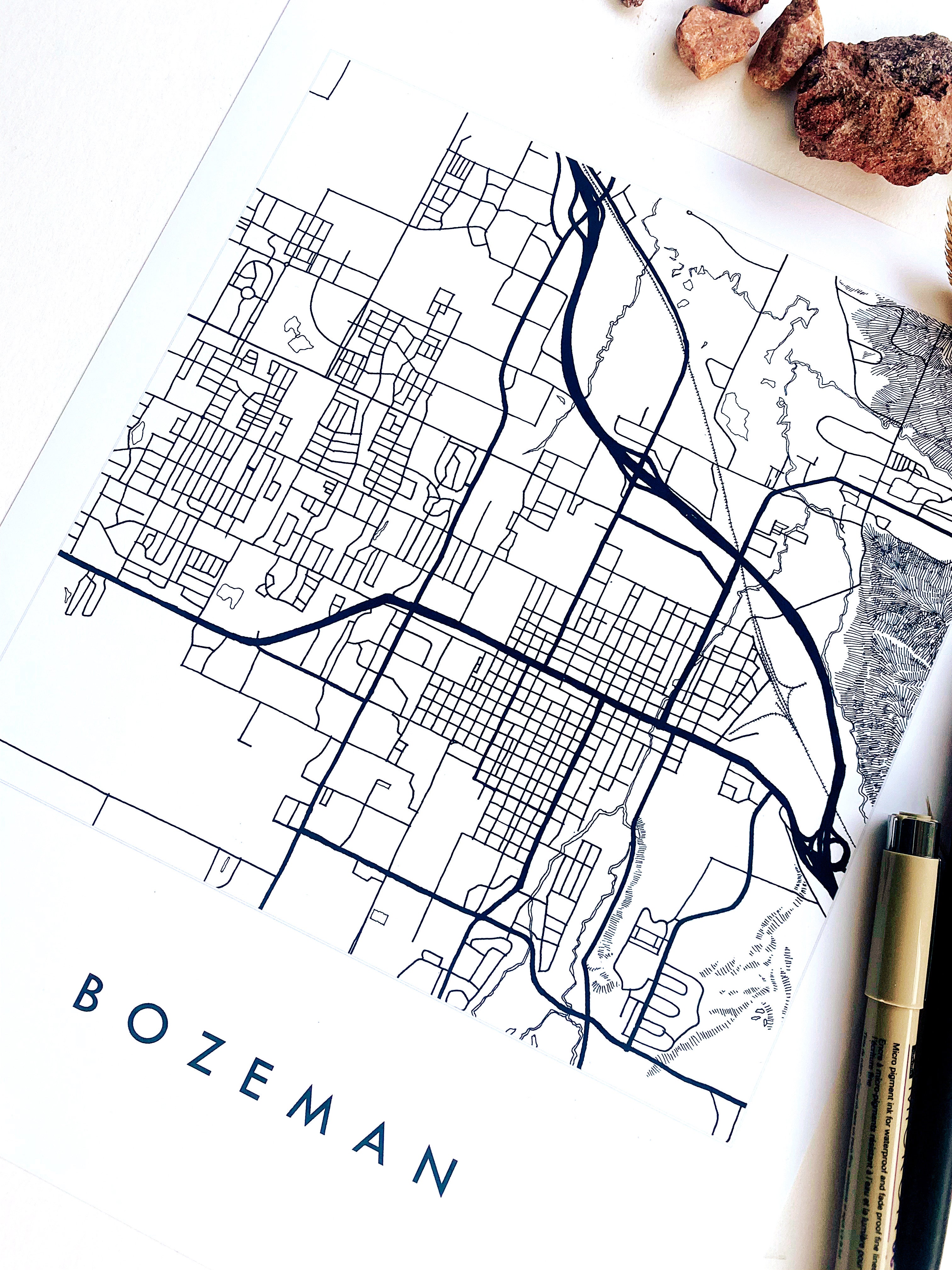 BOZEMAN Montana City Lines Map: PRINT
