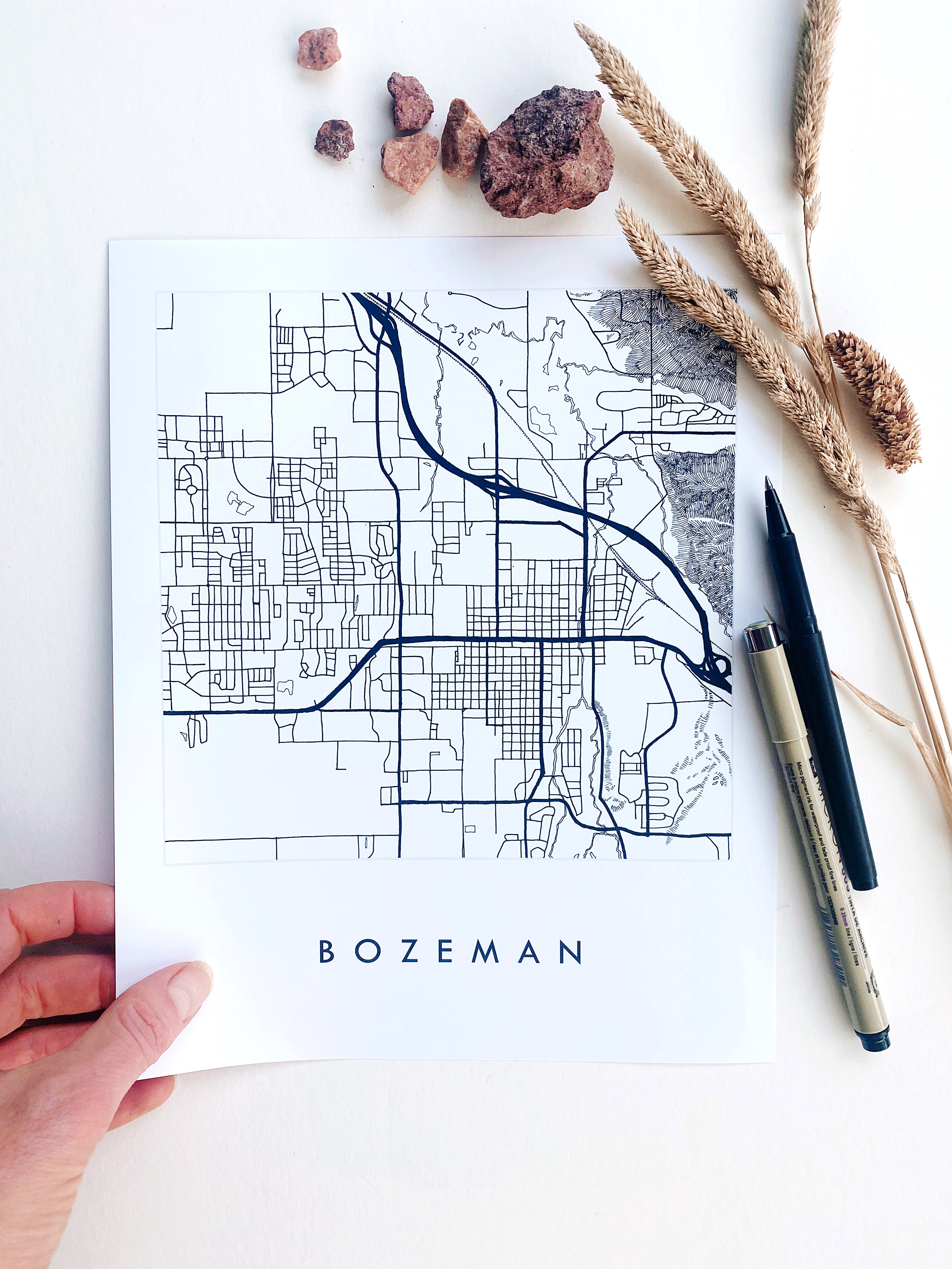 BOZEMAN Montana City Lines Map: PRINT