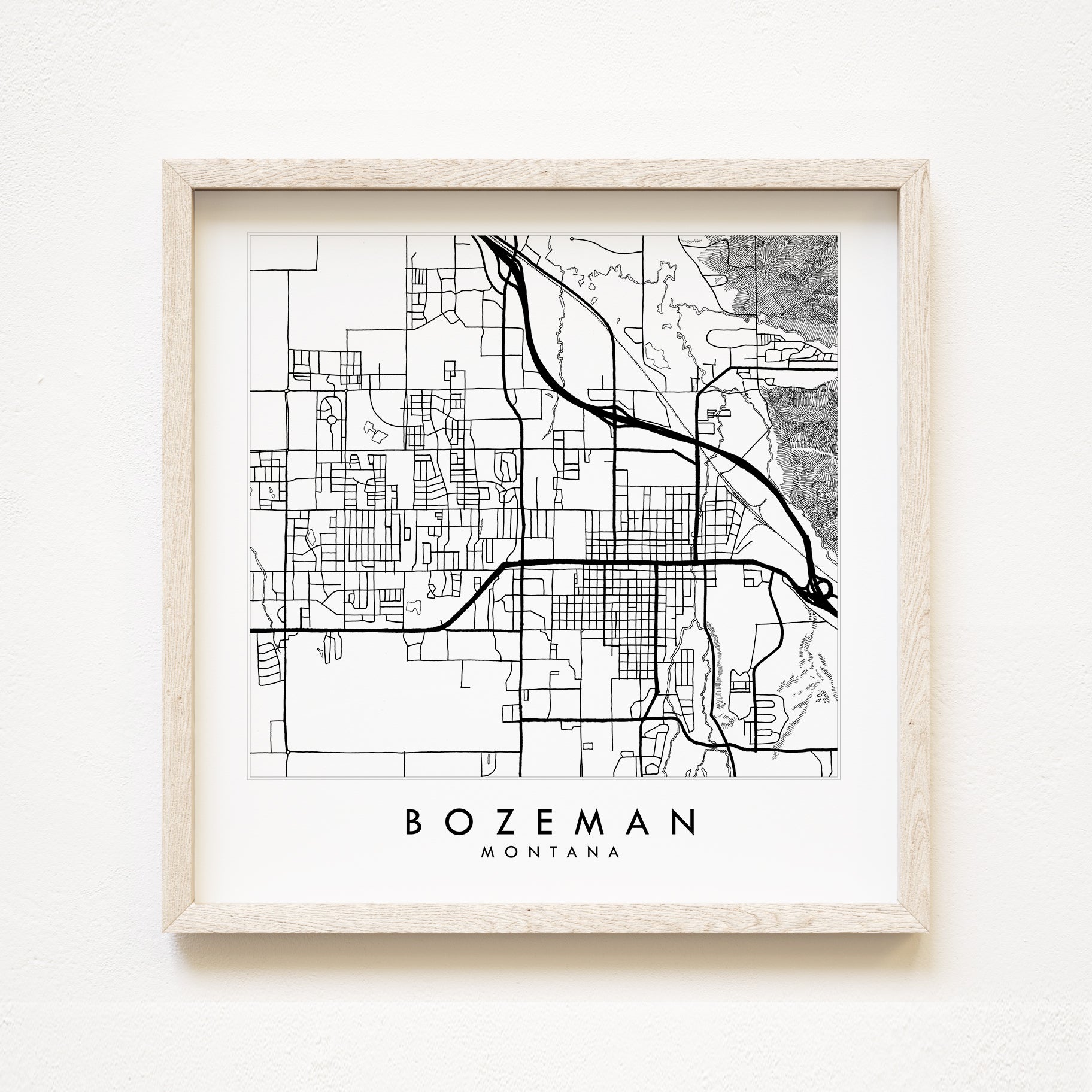 BOZEMAN Montana City Lines Map: Square PRINT