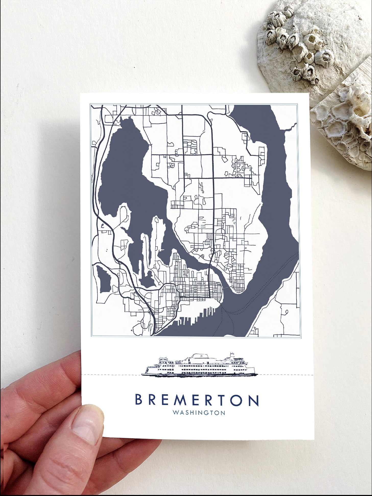 BREMERTON Washington "Blueprint" Map Postcard