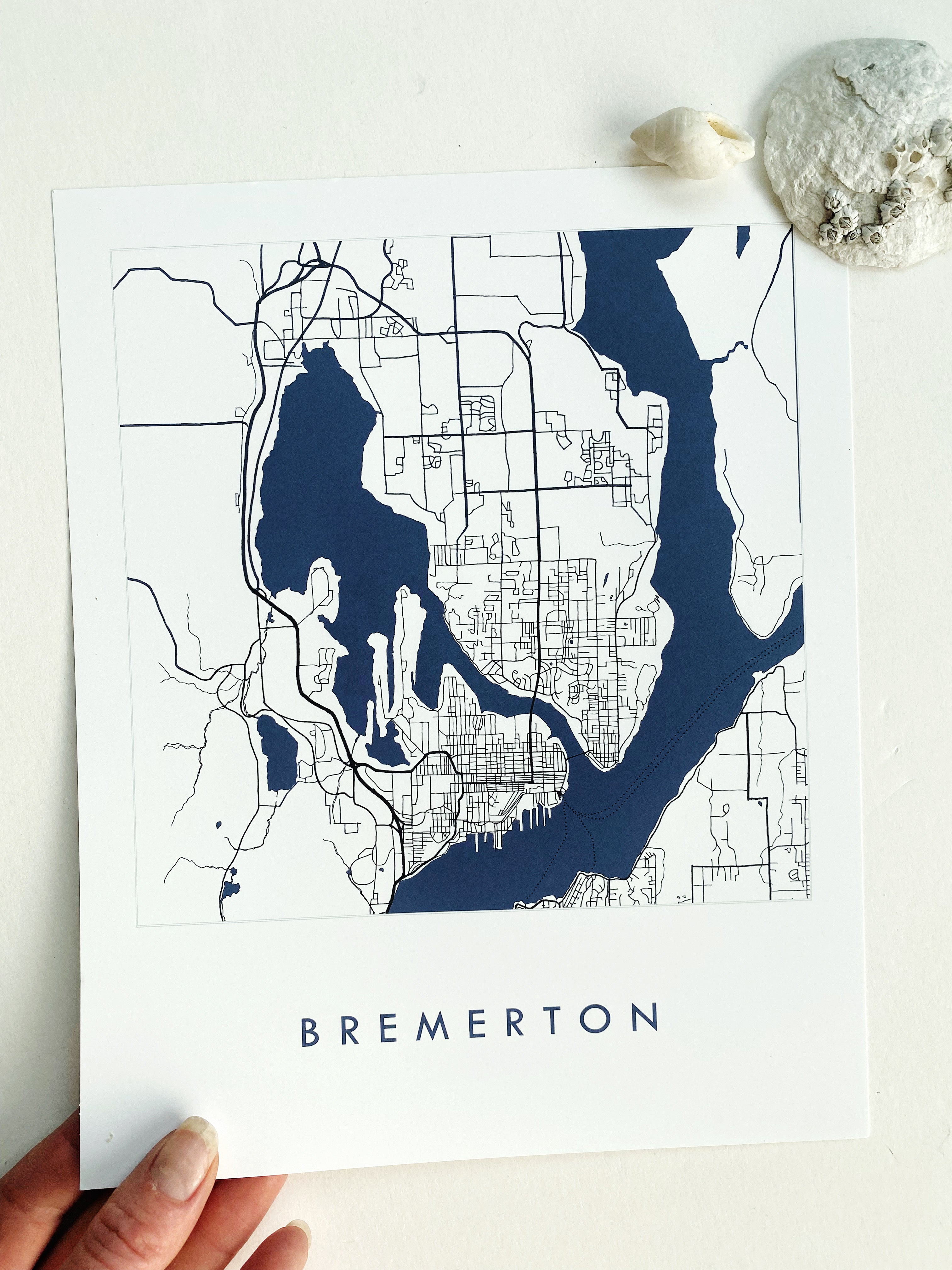 BREMERTON Washington Hand Drawn "Blueprint" Map: PRINT