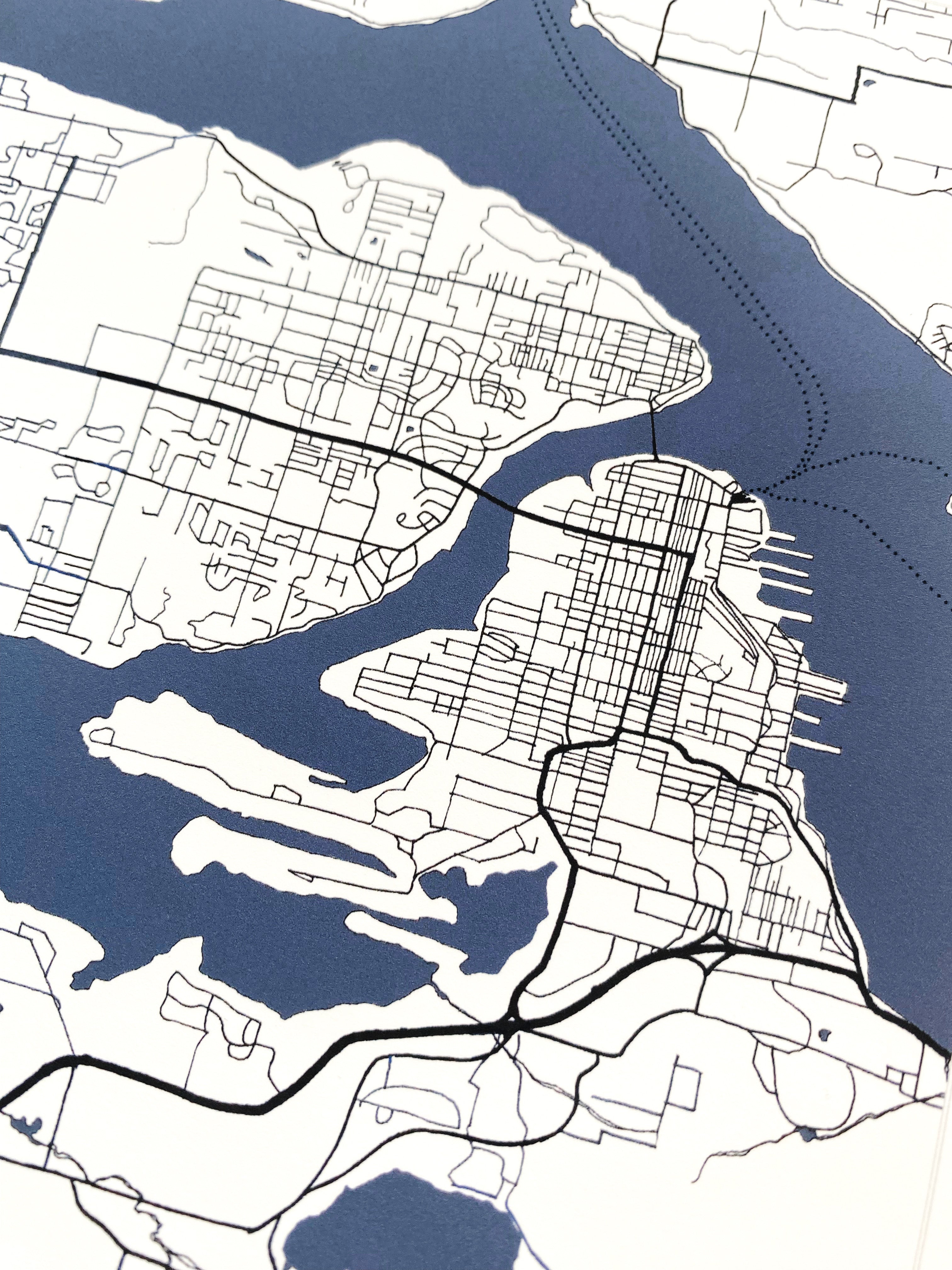 BREMERTON Washington Hand Drawn "Blueprint" Map: PRINT