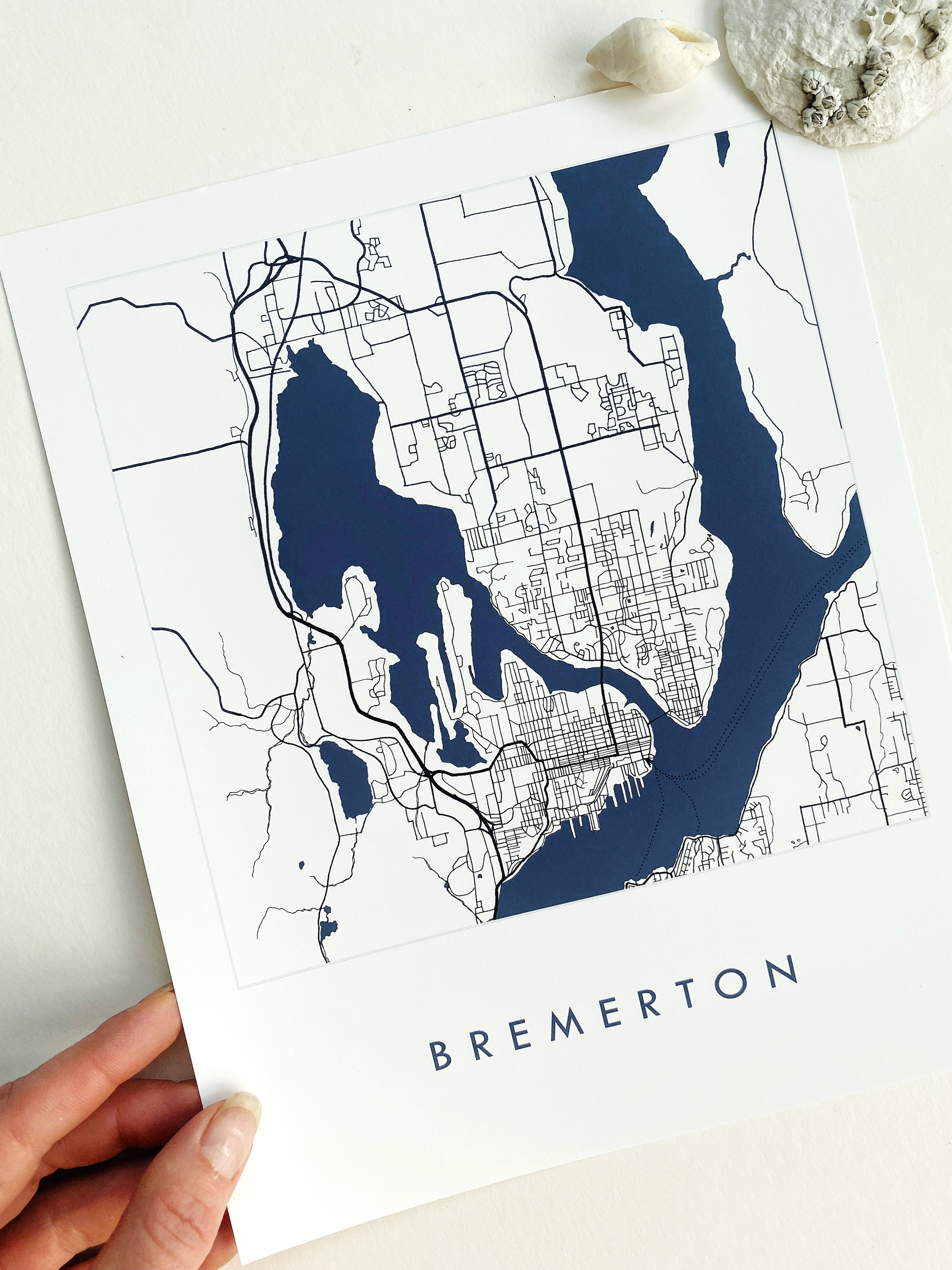 BREMERTON Washington Hand Drawn "Blueprint" Map: PRINT
