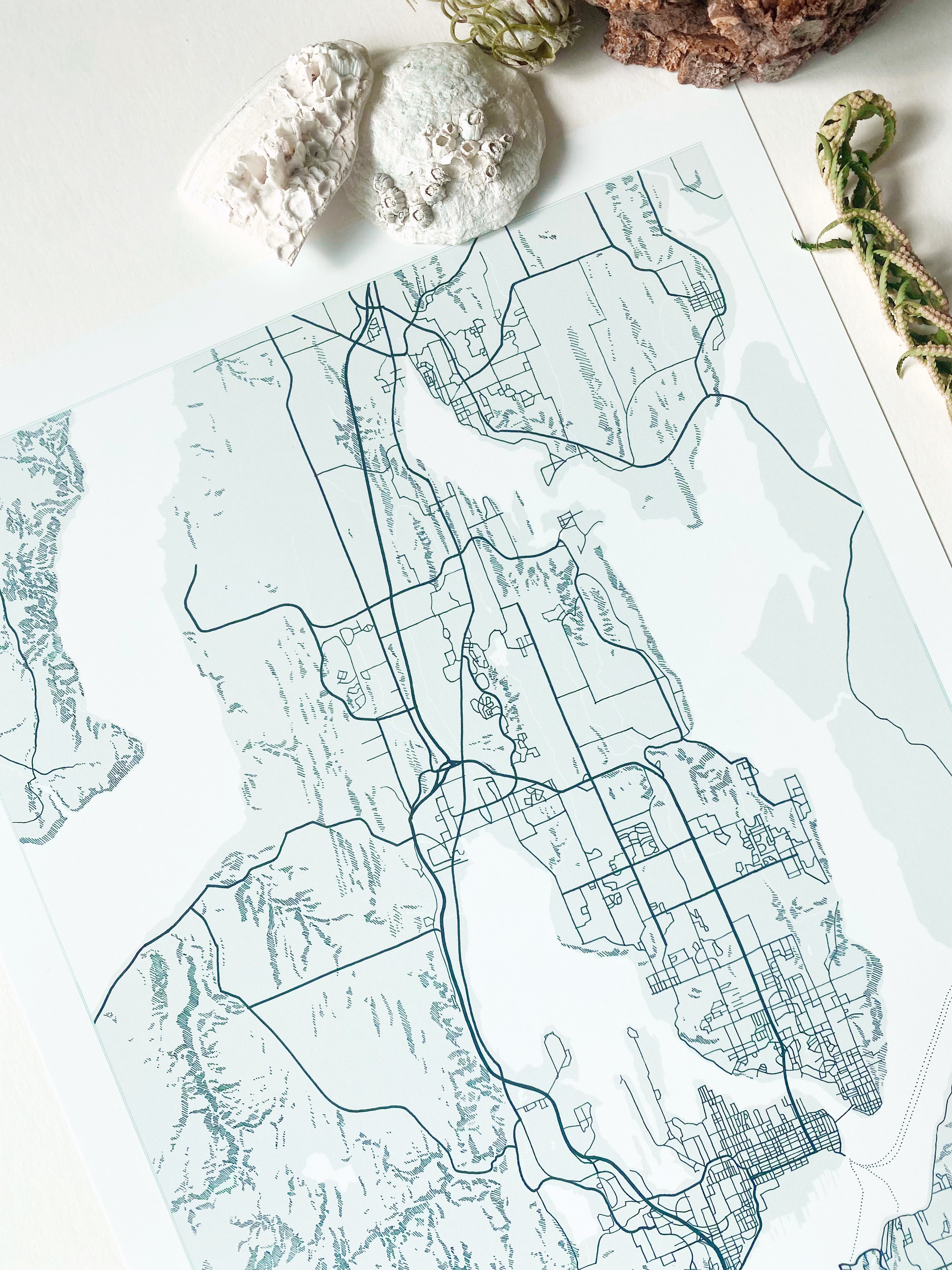 BREMERTON + Kitsap Peninsula Map Drawing: PRINT