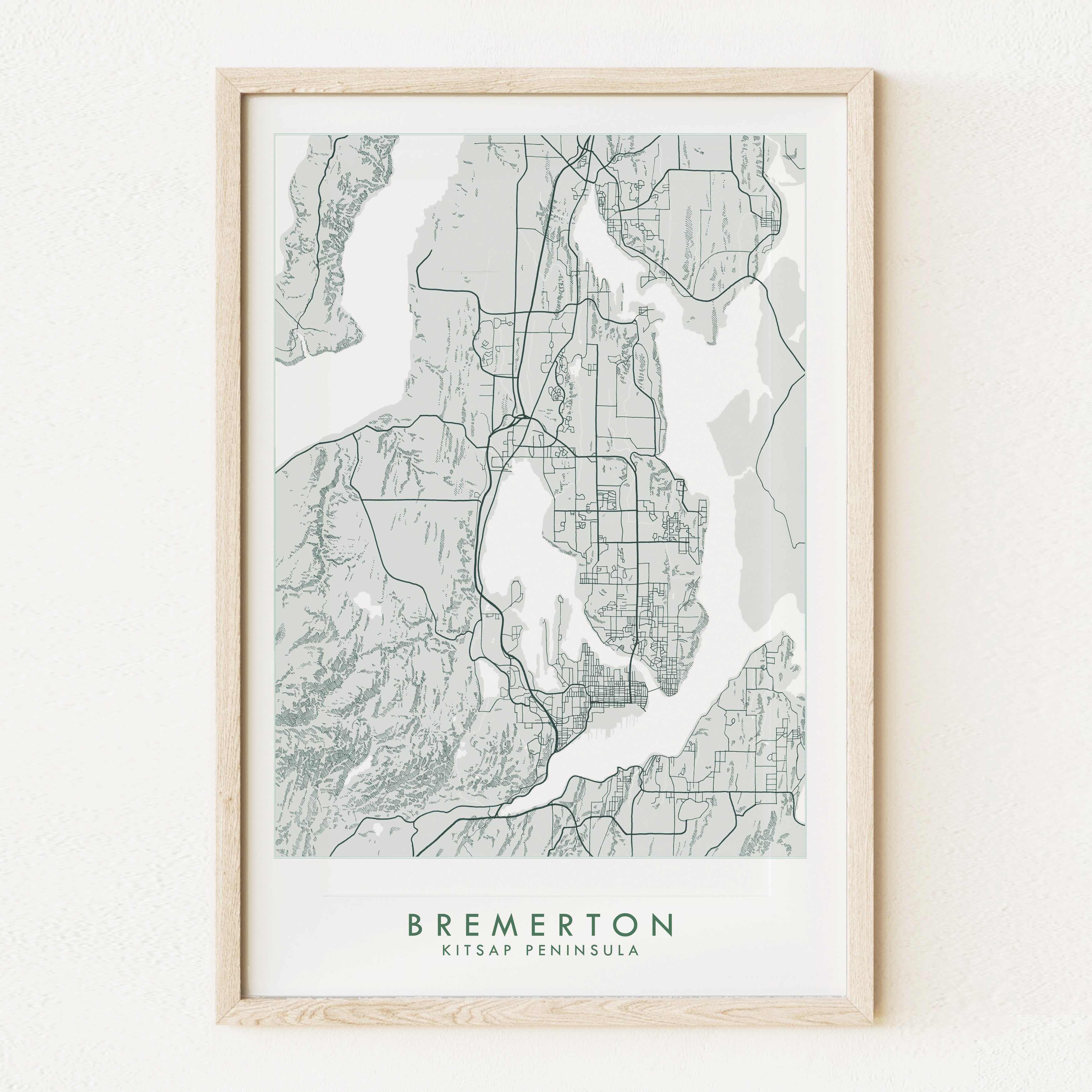 BREMERTON + Kitsap Peninsula Map Drawing: PRINT