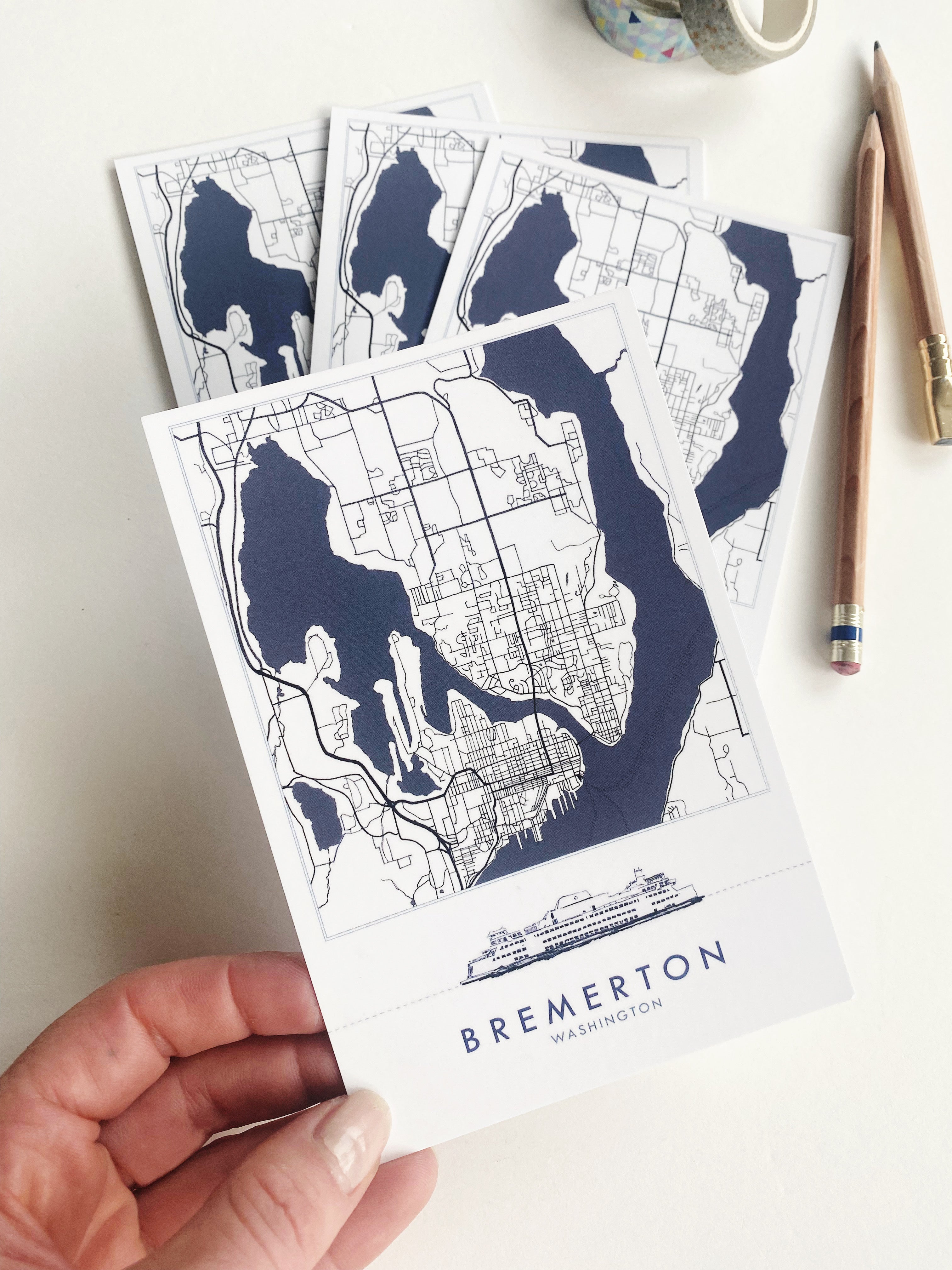 BREMERTON Washington "Blueprint" Map Postcard