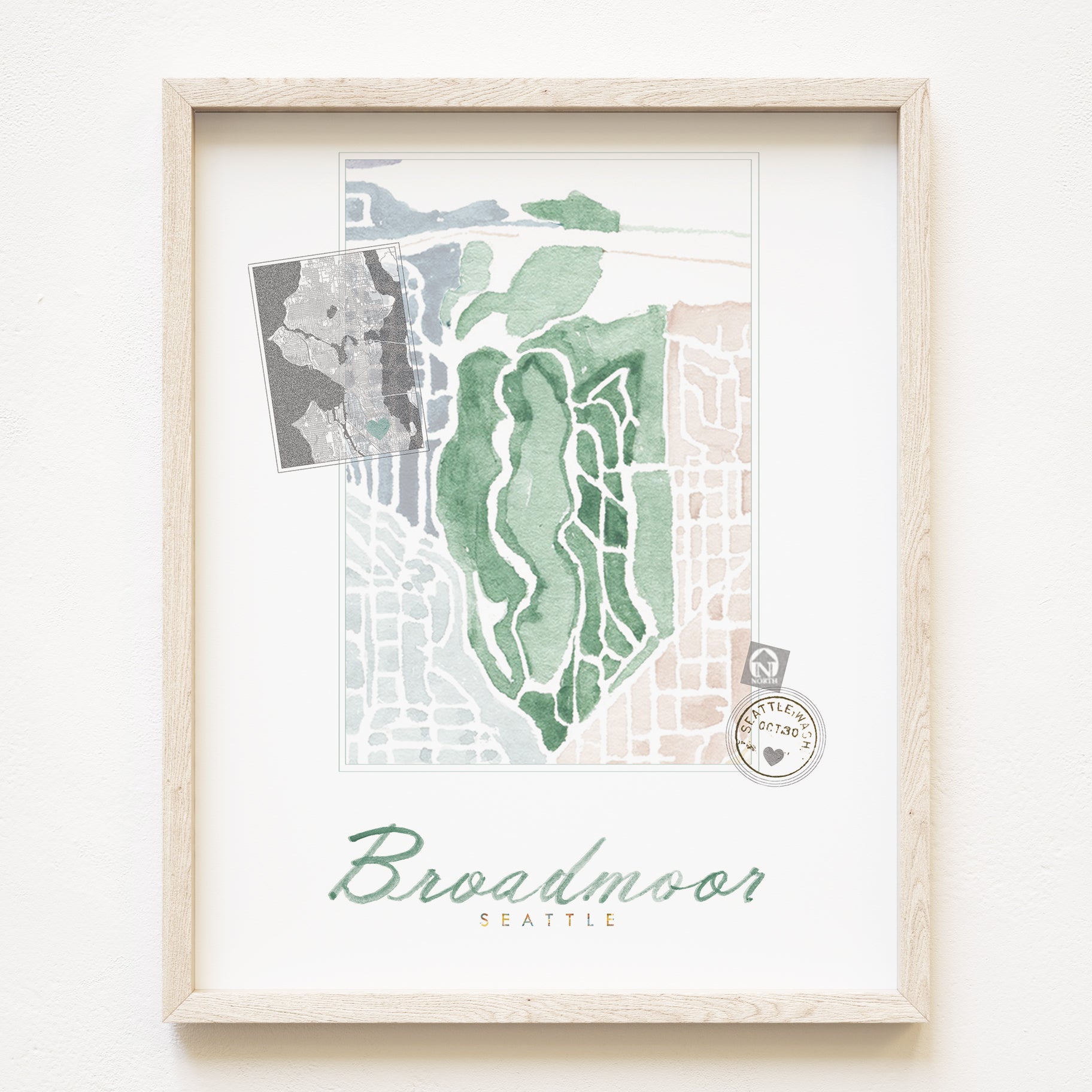 Broadmoor SEATTLE Neighborhood Watercolor Map: PRINT