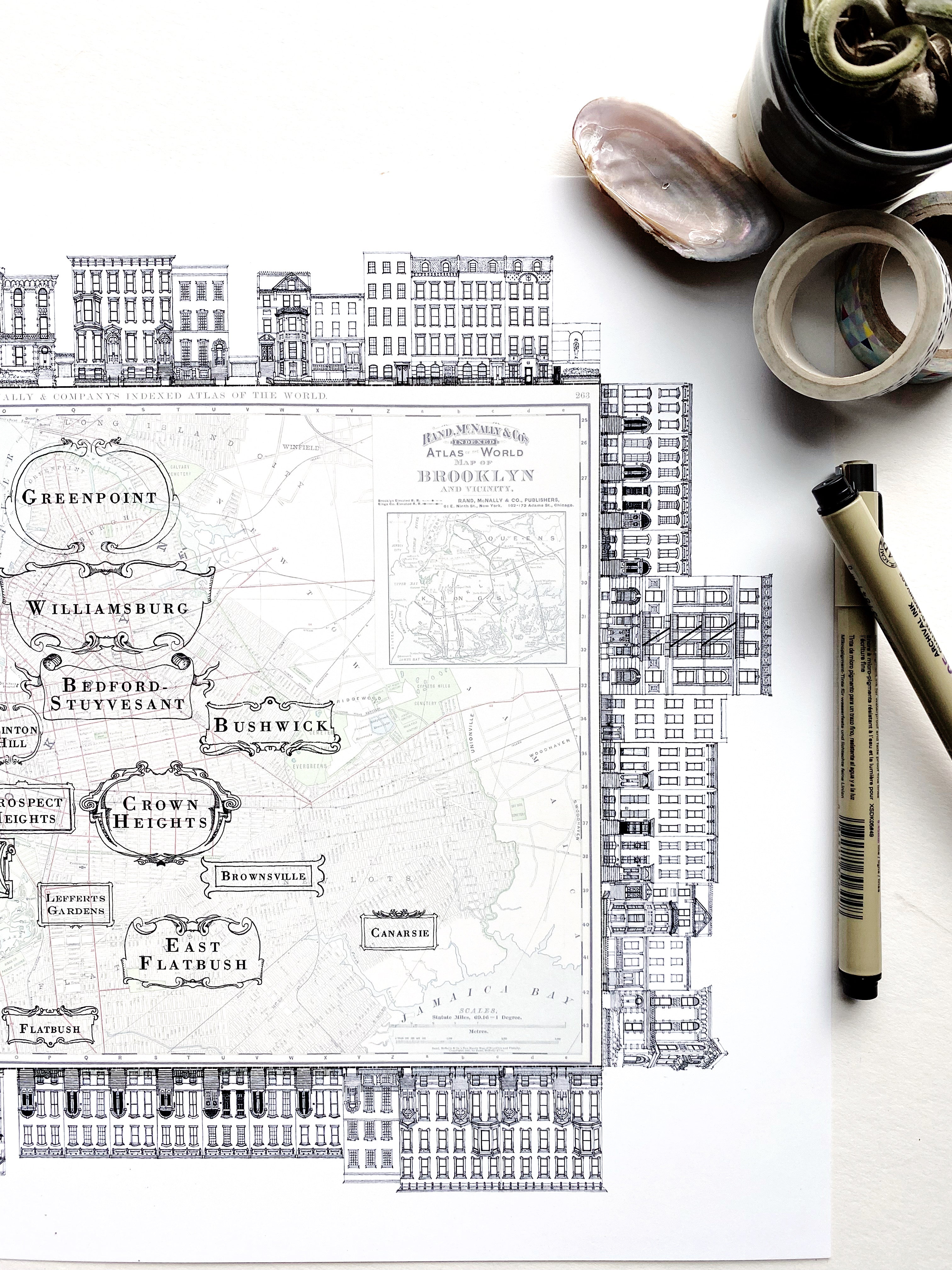 BROOKLYN Neighborhoods + Architectural Streetscape Map: PRINT