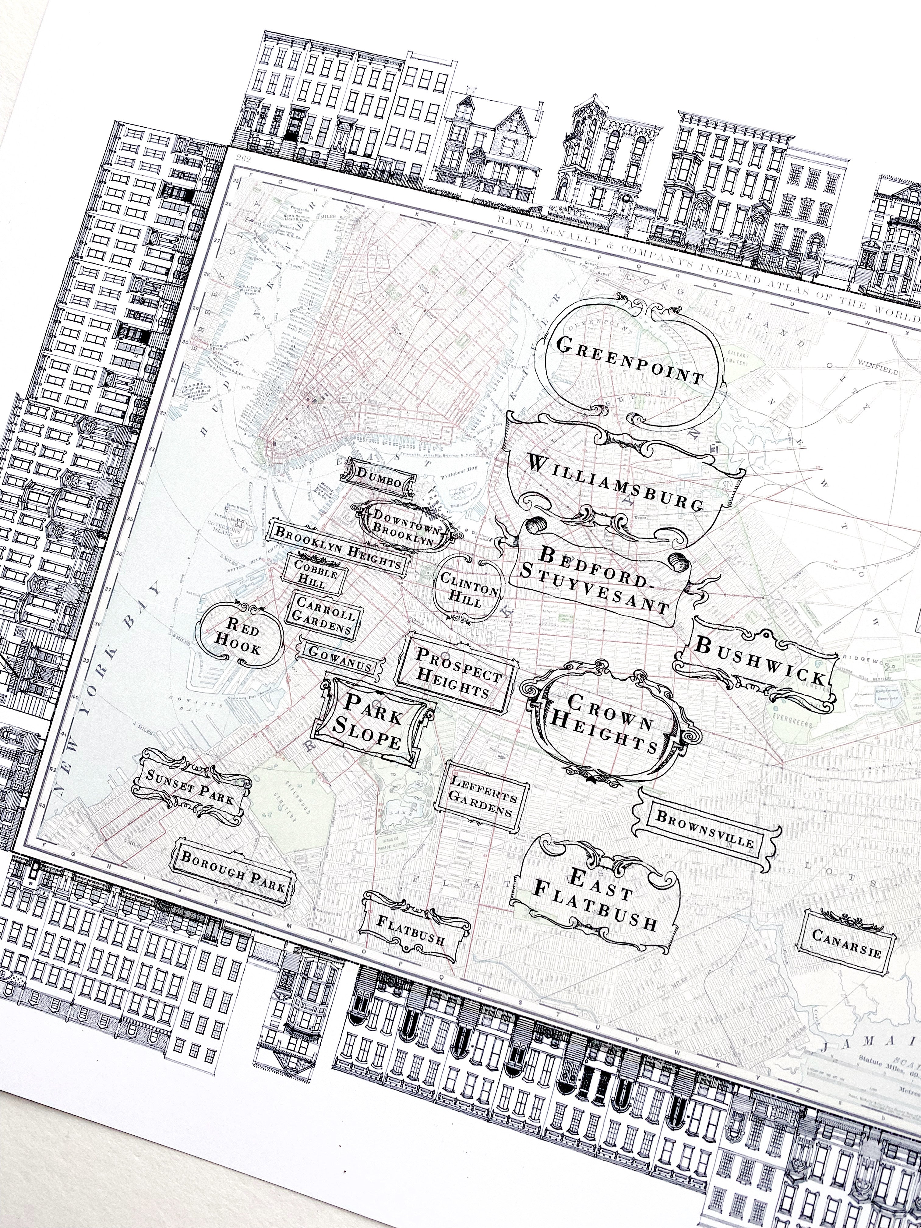 BROOKLYN Neighborhoods + Architectural Streetscape Map: PRINT