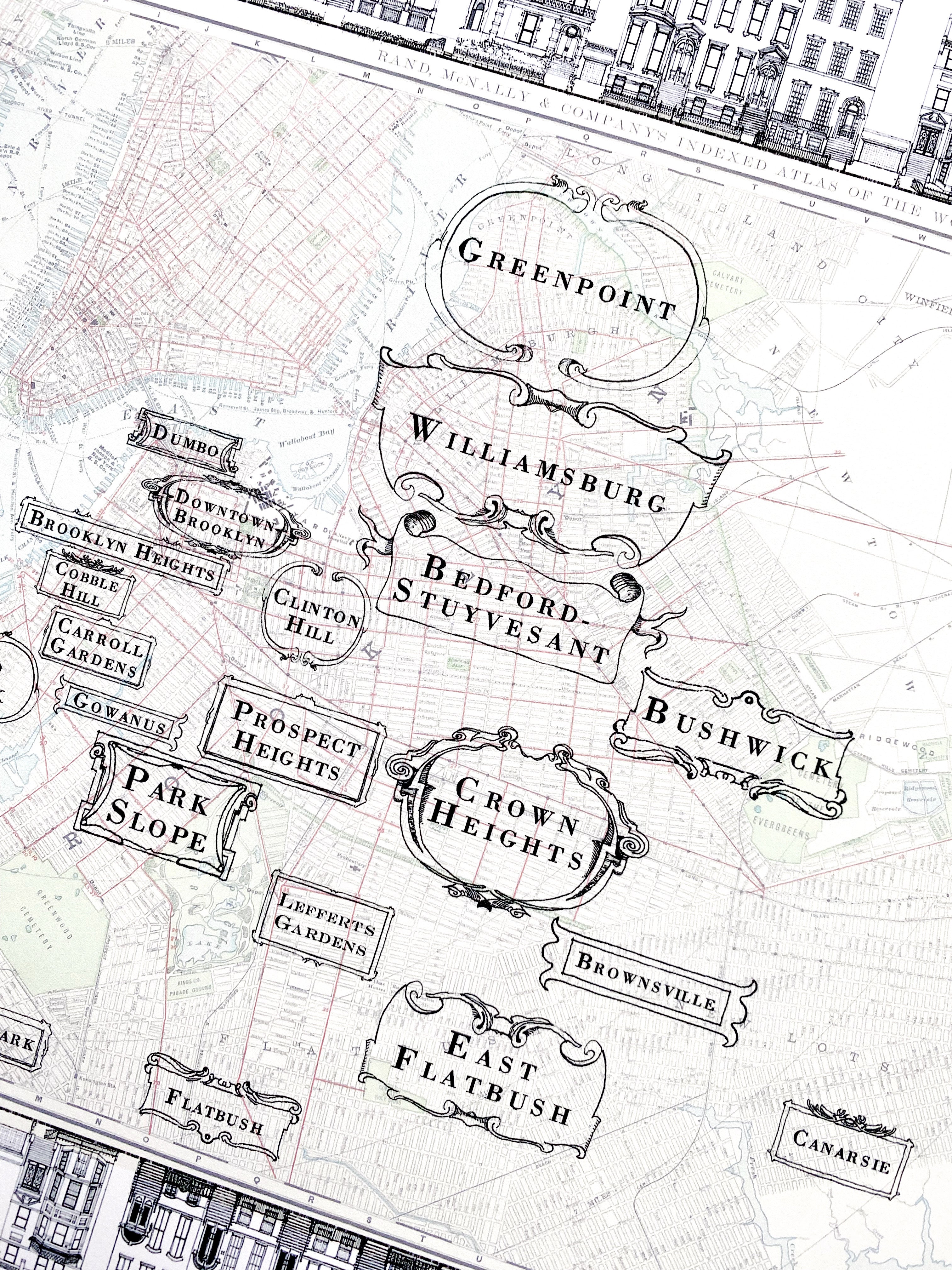 BROOKLYN Neighborhoods + Architectural Streetscape Map: PRINT