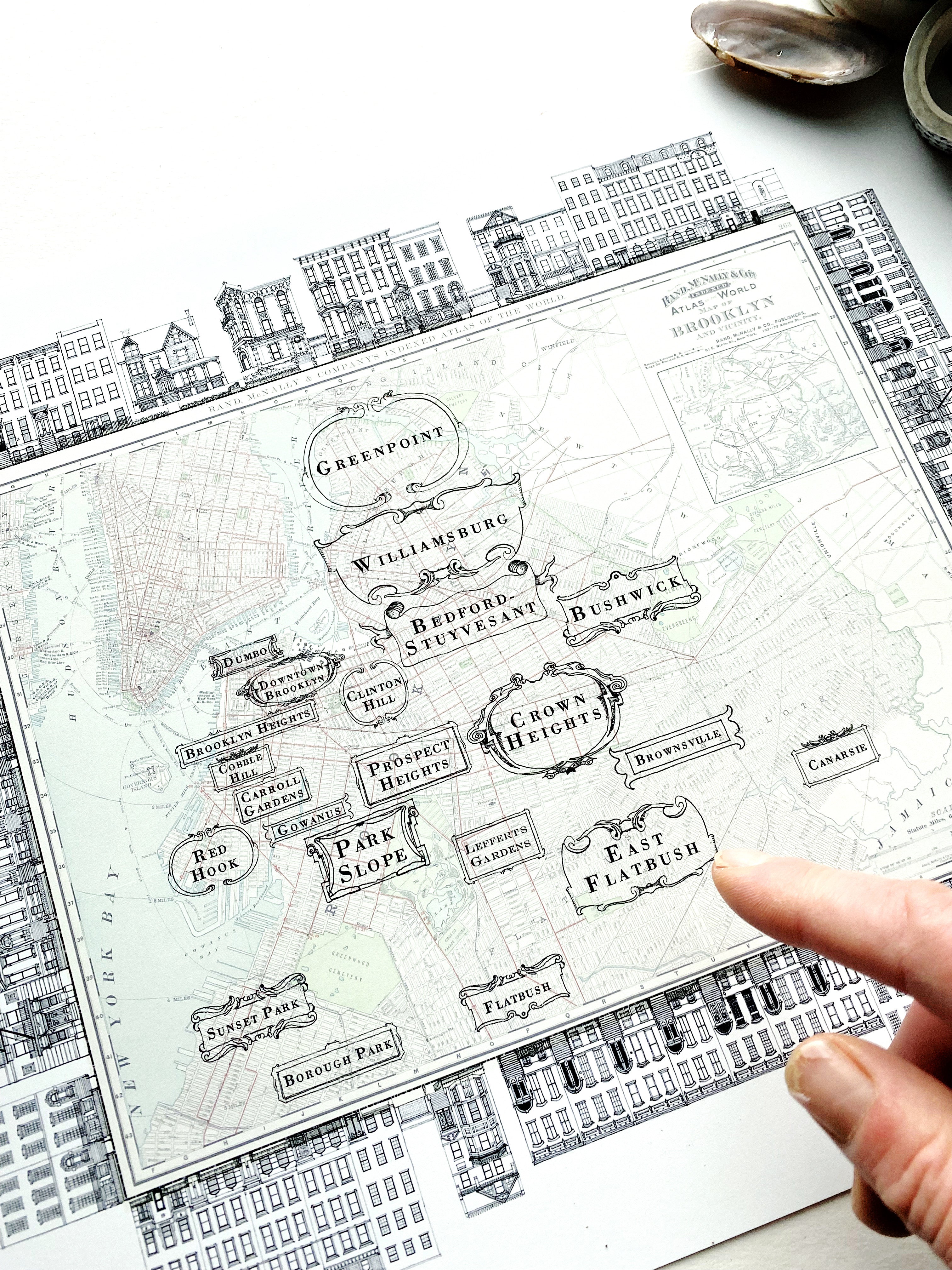 BROOKLYN Neighborhoods + Architectural Streetscape Map: PRINT