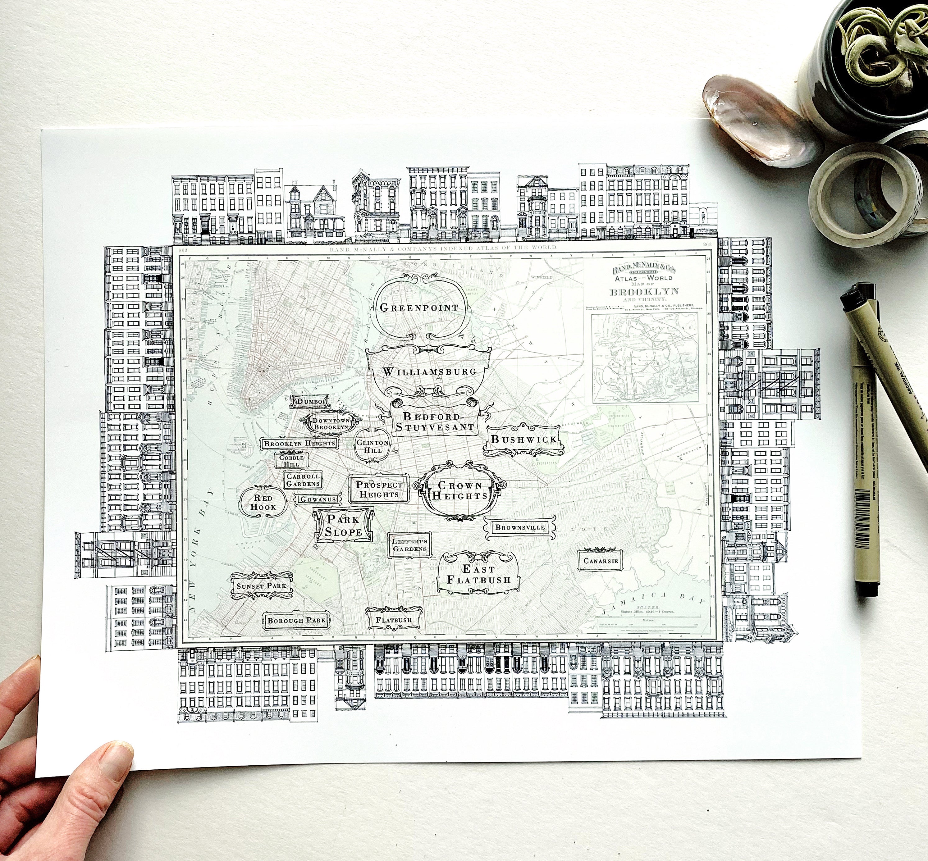 BROOKLYN Neighborhoods + Architectural Streetscape Map: PRINT