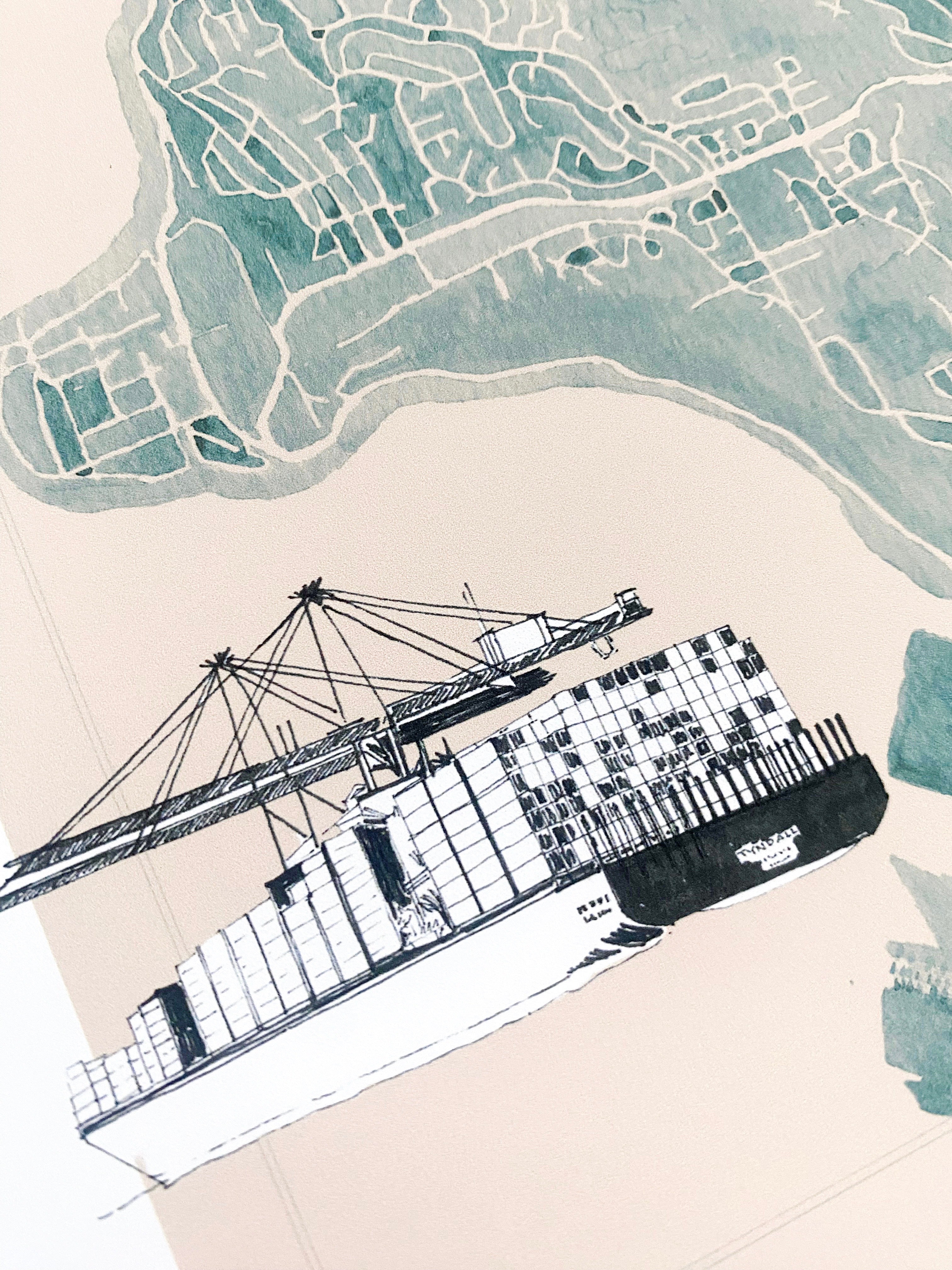 new BROWNS POINT TACOMA Neighborhood "Charms" Watercolor Map: PRINT