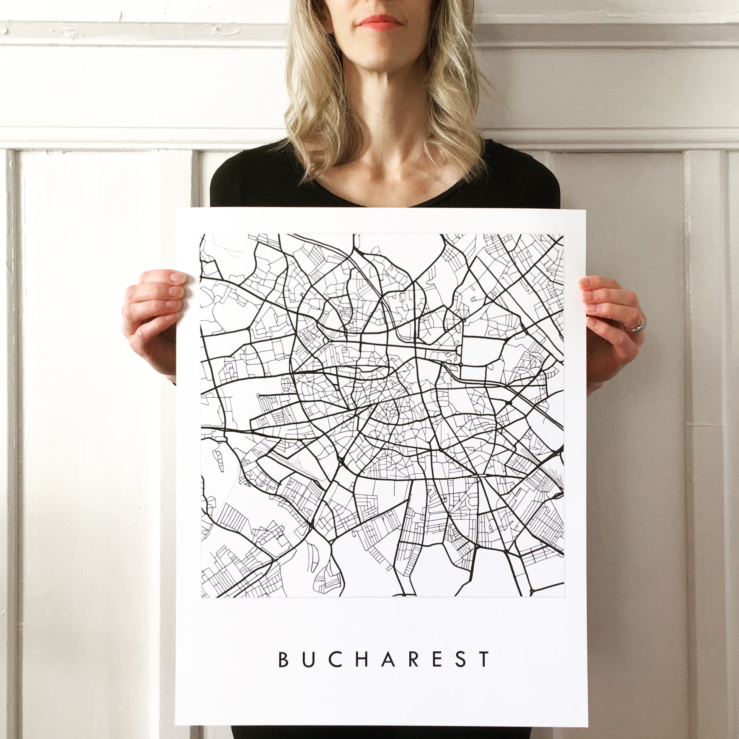 Custom YOUR CITY: Black and White "City Lines" Map: PRINT: Wholesale Only