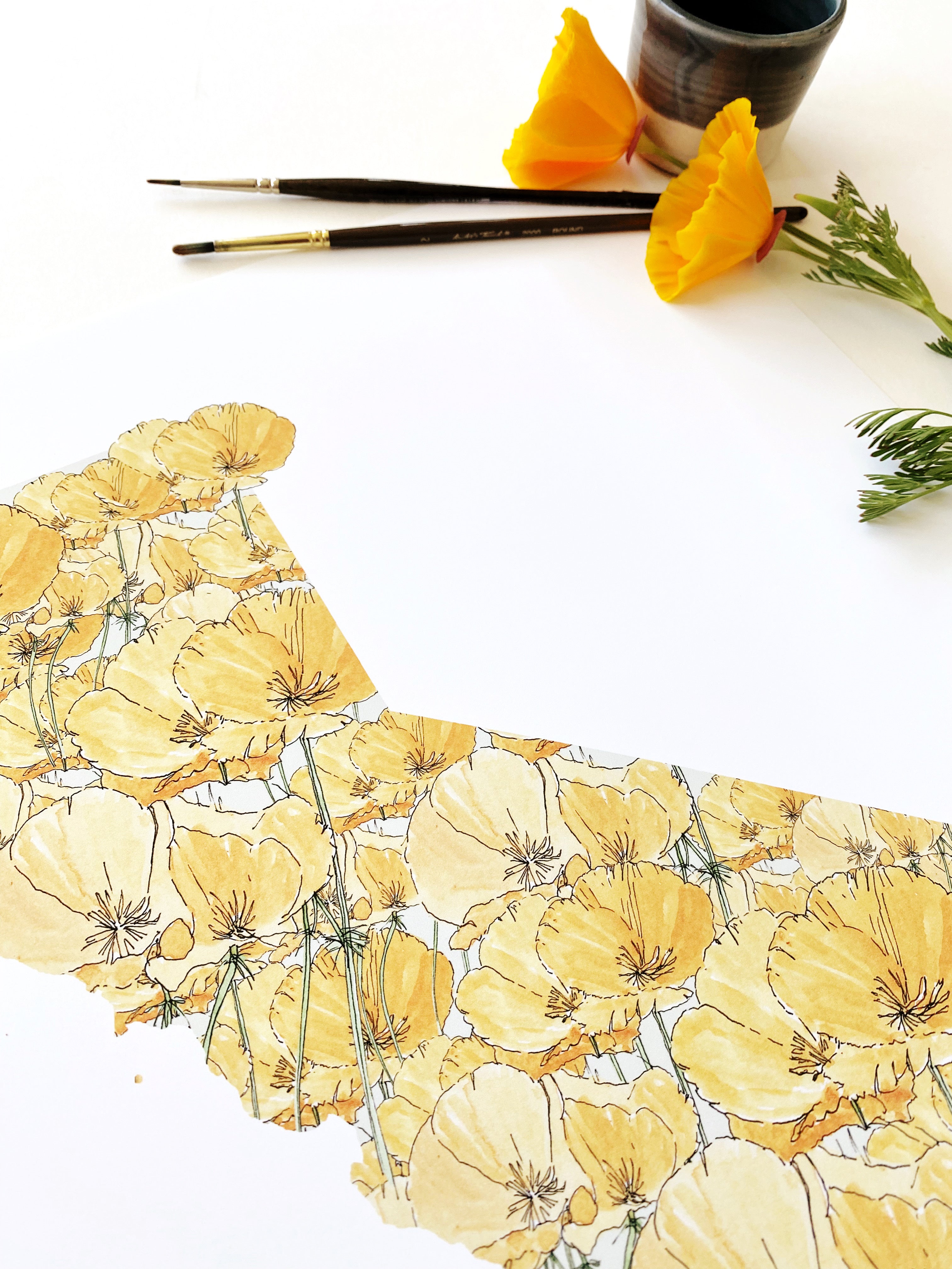 CALIFORNIA State Flower Map: California Poppy: PRINT