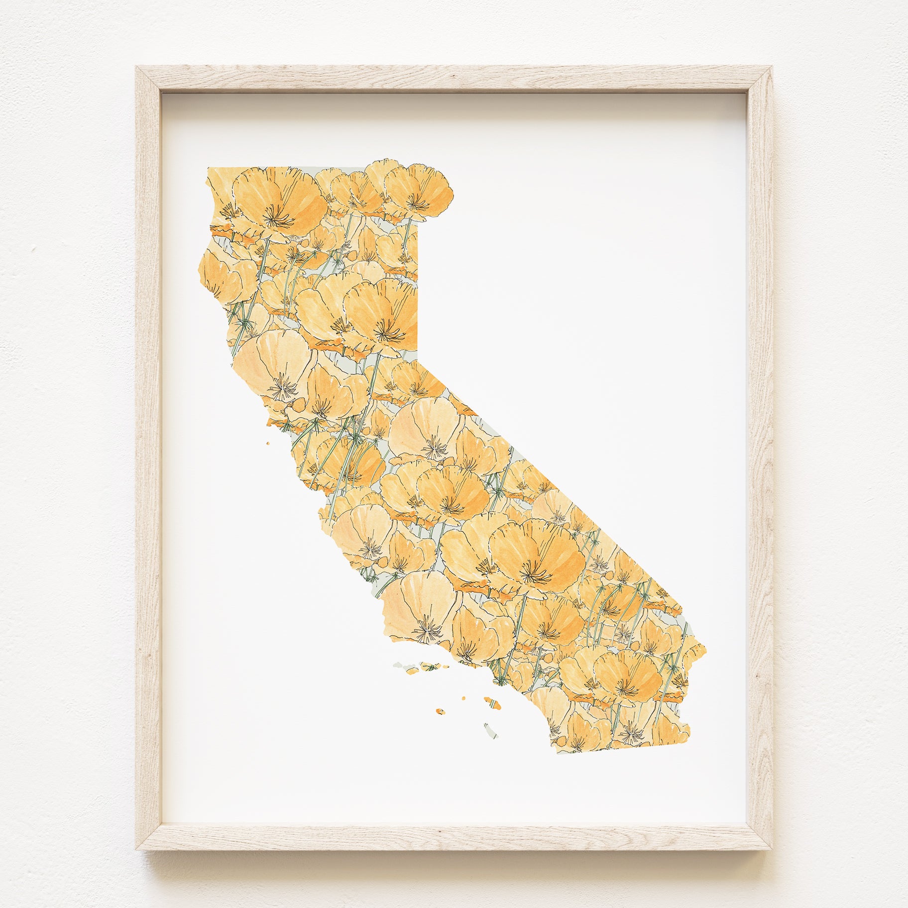 CALIFORNIA State Flower Map: California Poppy: PRINT