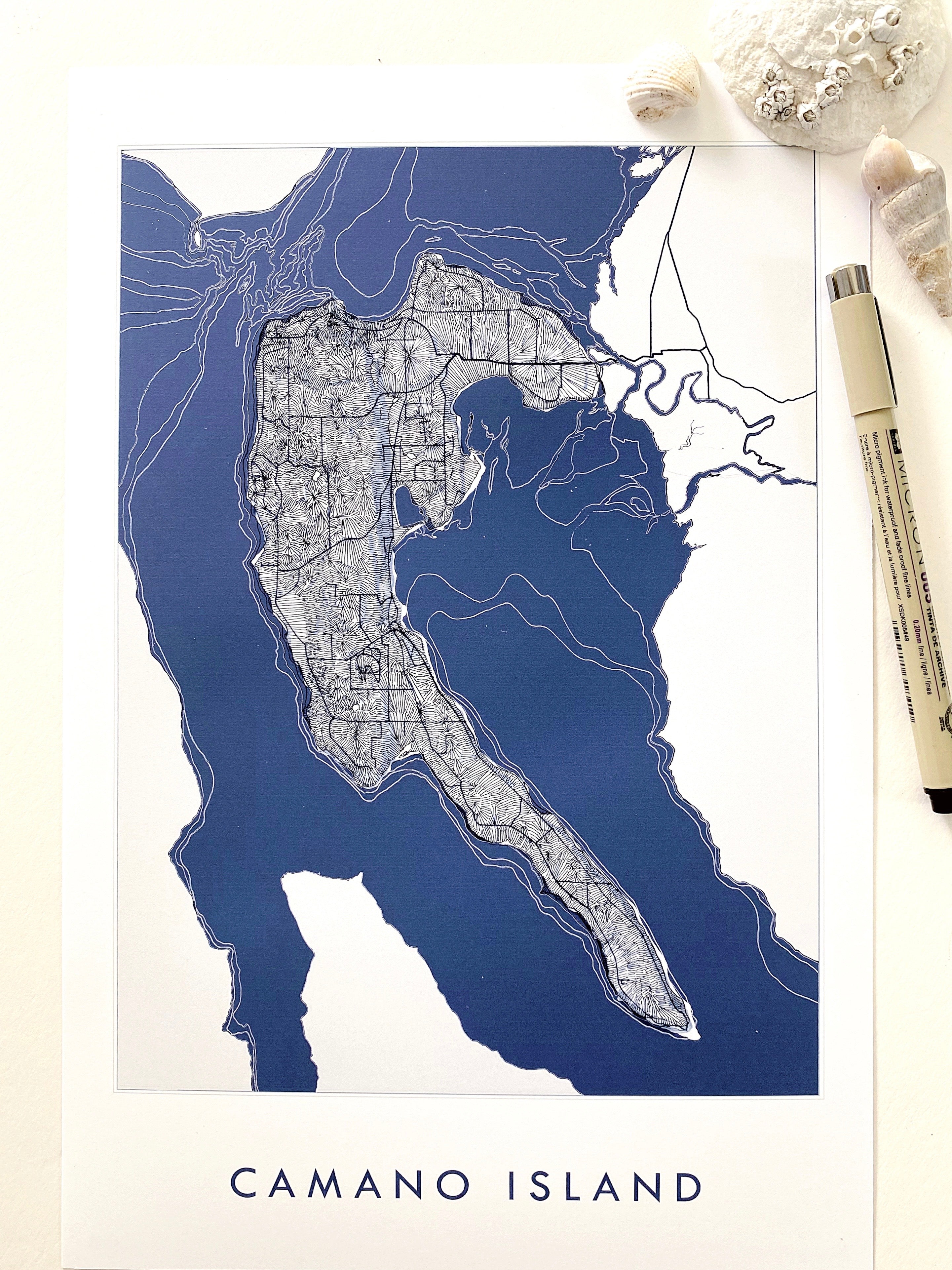 CAMANO ISLAND Washington "Blueprint" Map-Drawing: PRINT