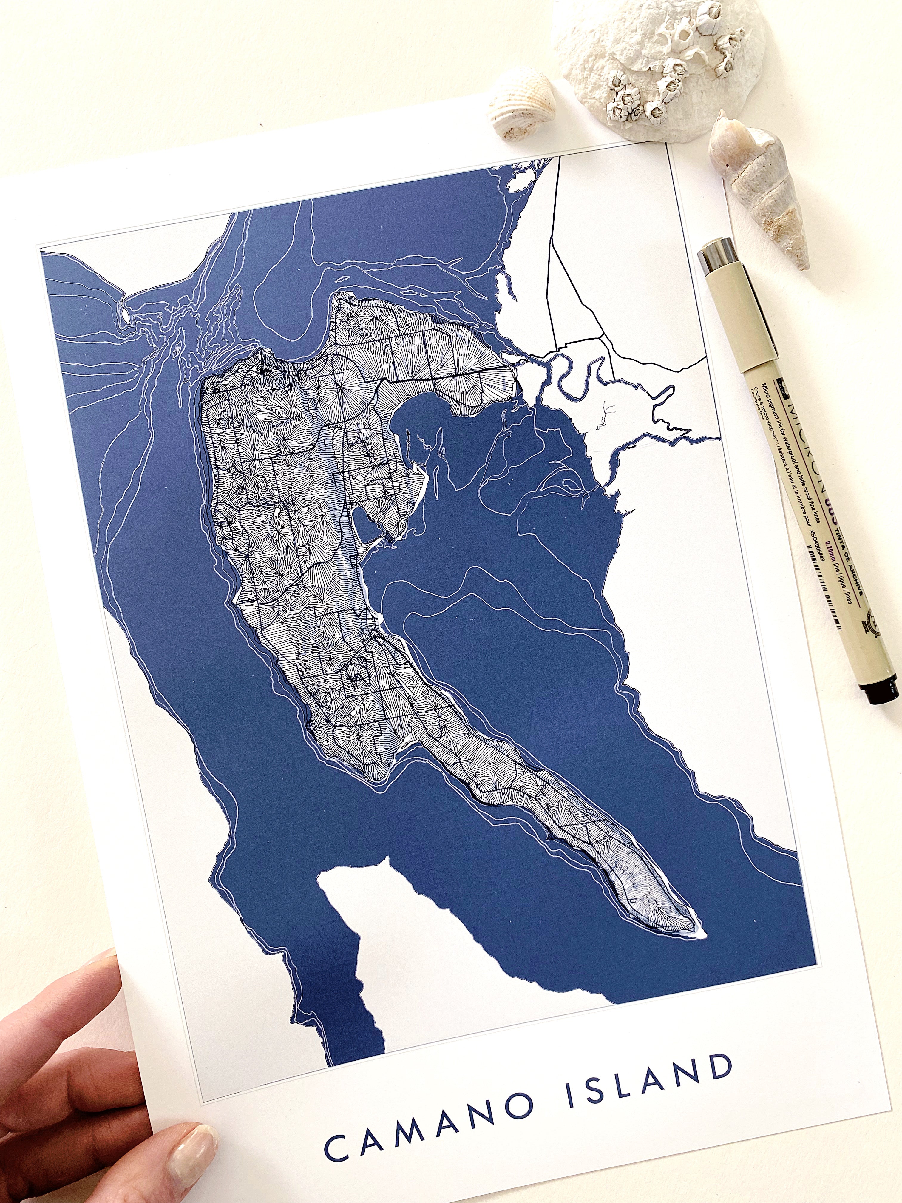 CAMANO ISLAND Washington "Blueprint" Map-Drawing: PRINT