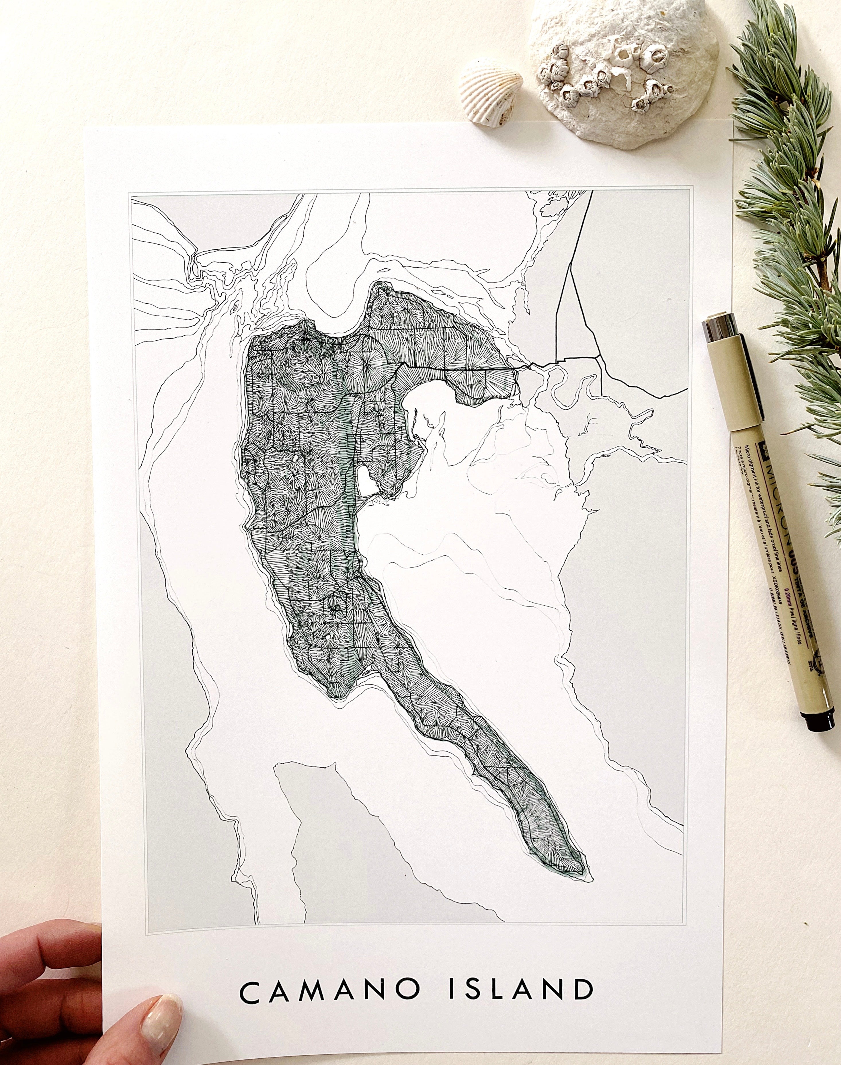 CAMANO ISLAND Washington "Sound Shores" Land + Water Map: PRINT