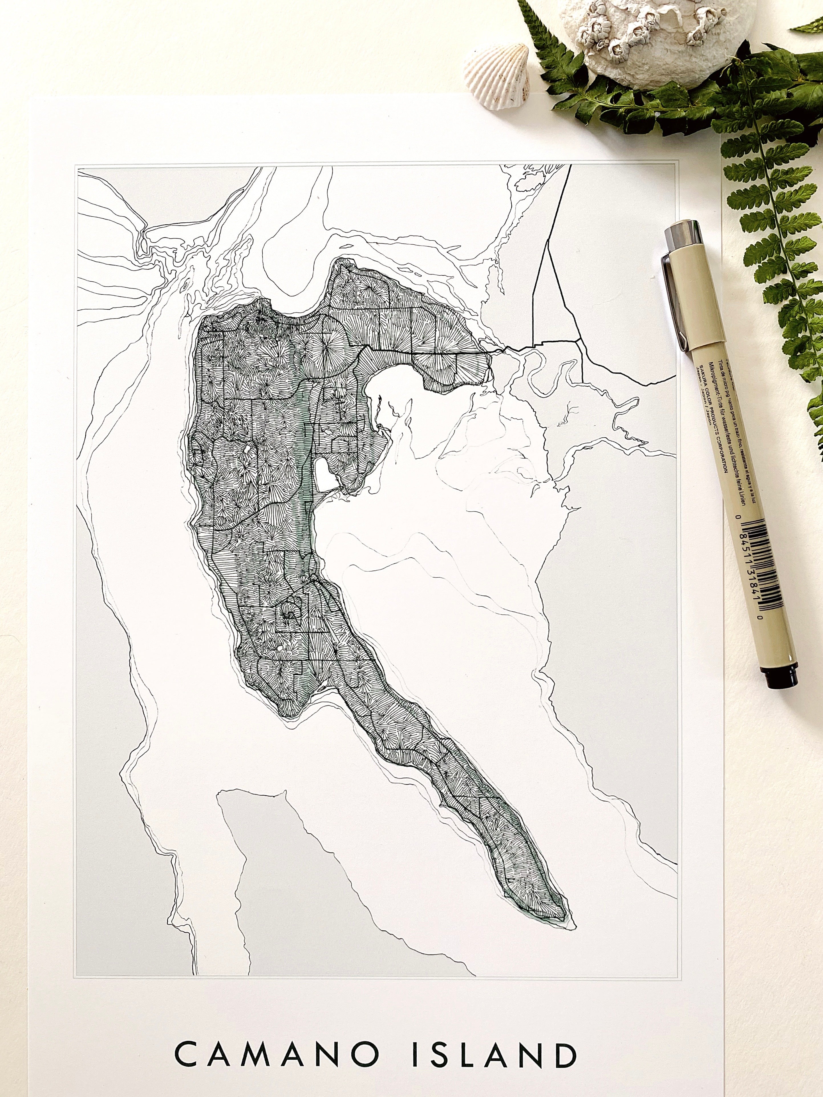 CAMANO ISLAND Washington "Sound Shores" Land + Water Map: PRINT