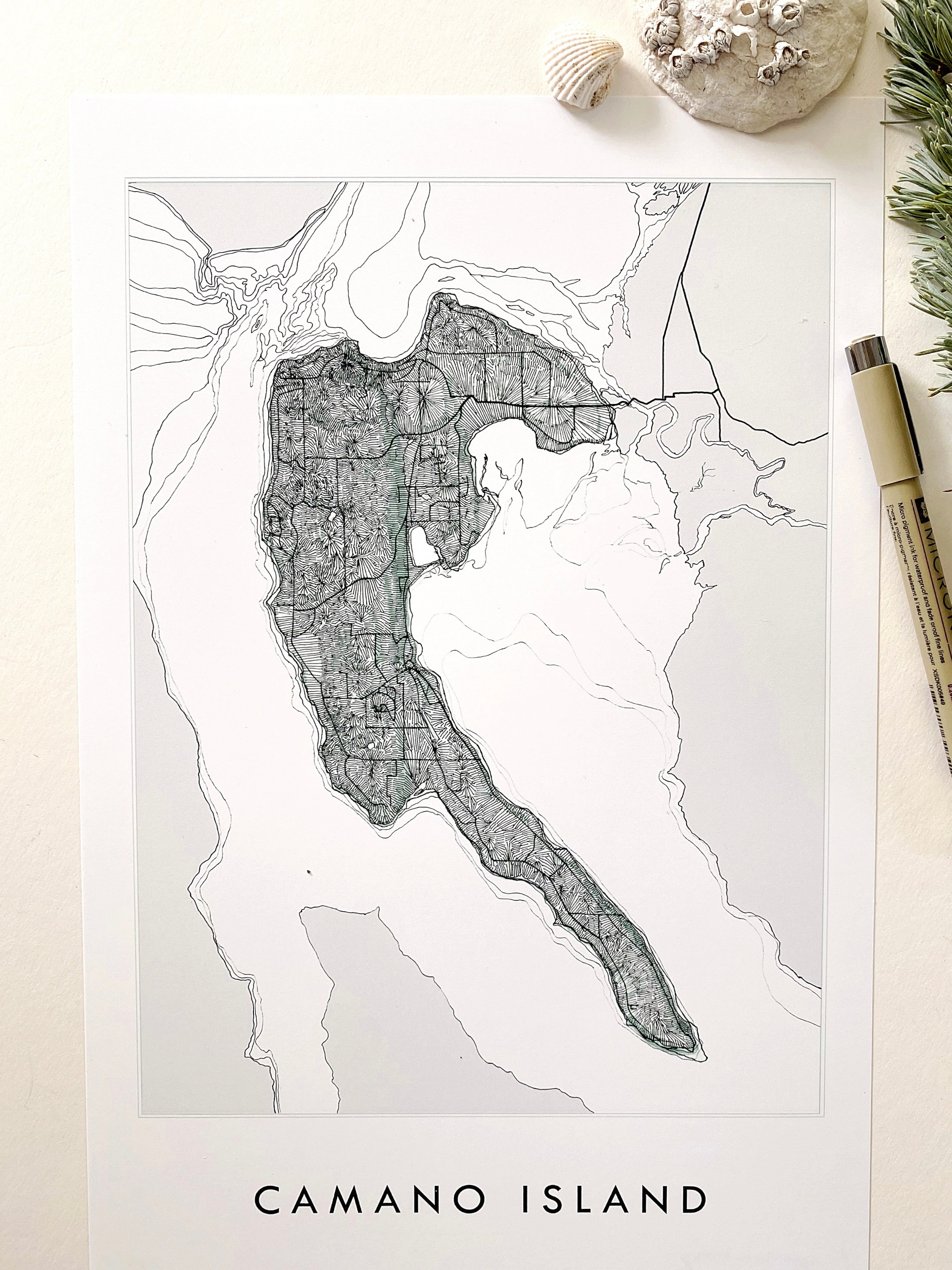 CAMANO ISLAND Washington "Sound Shores" Land + Water Map: PRINT