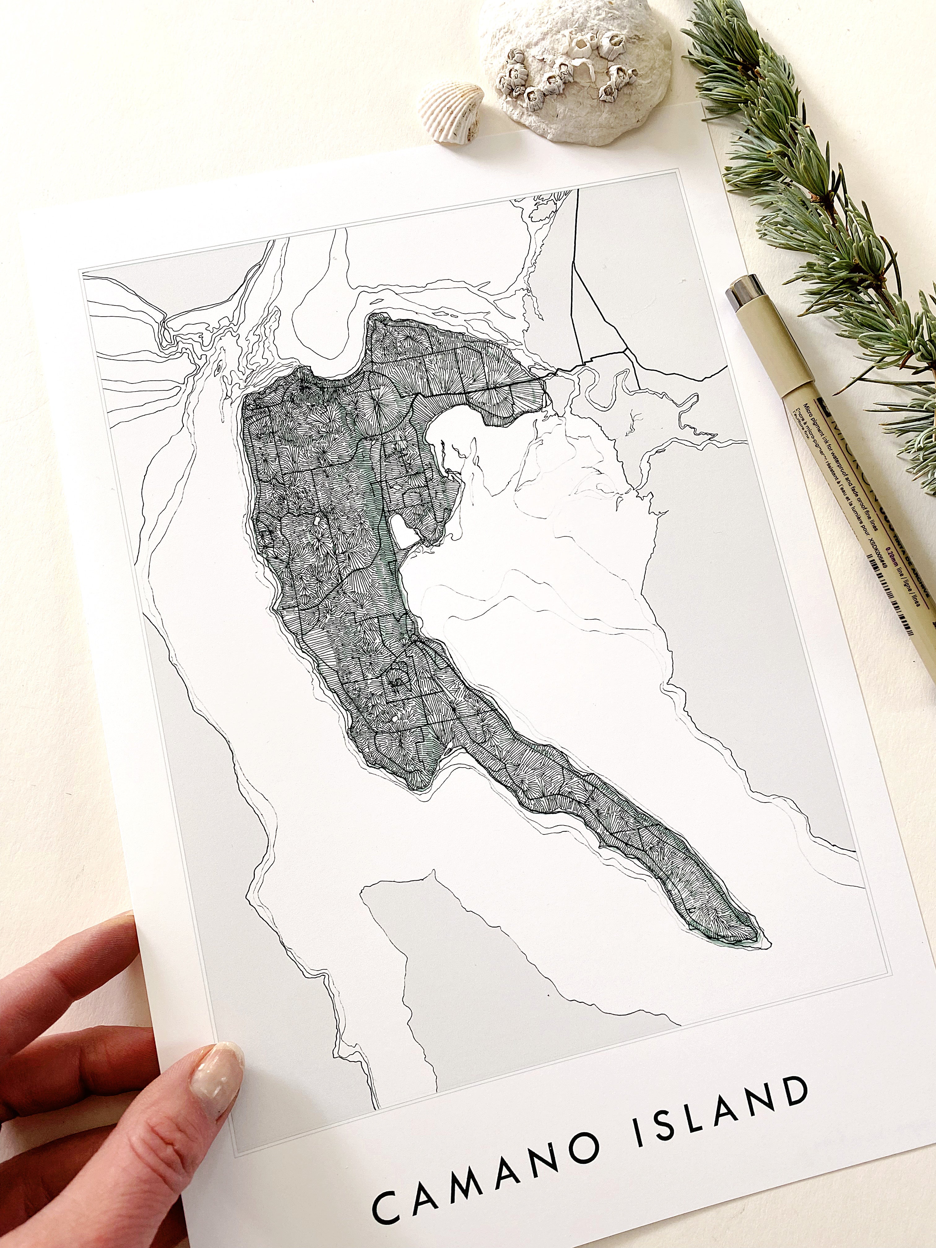 CAMANO ISLAND Washington "Sound Shores" Land + Water Map: PRINT