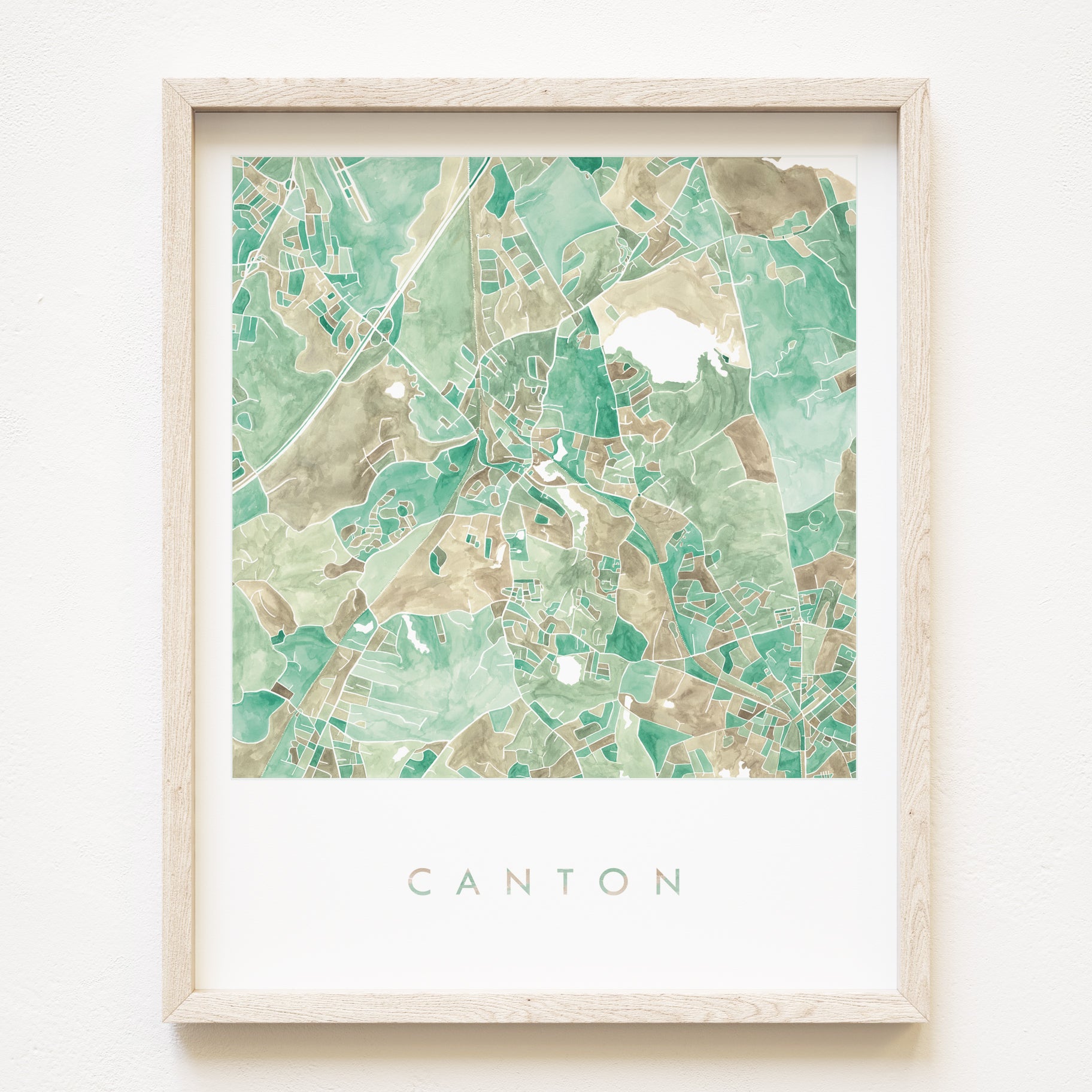 CANTON Massachusetts Watercolor City Blocks Map: PRINT